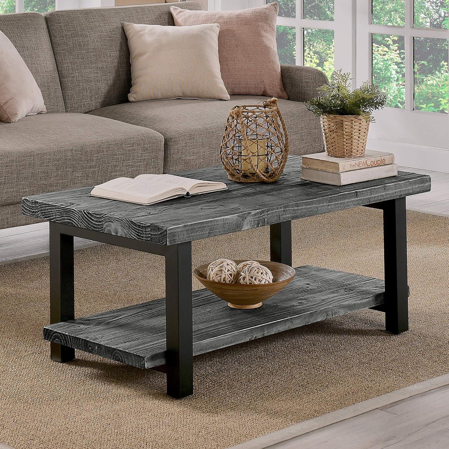 42" Pomona Metal and Reclaimed Wood Coffee Table Slate Gray - Alaterre Furniture