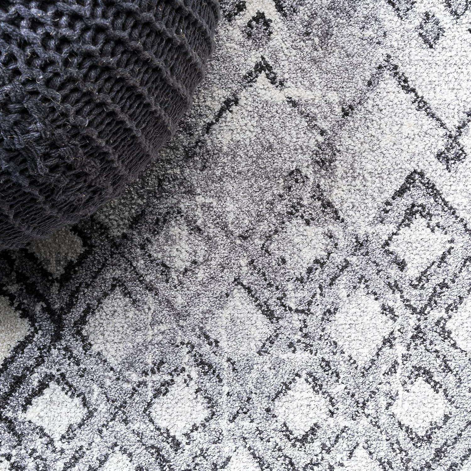 3'x 5' Azmar Moroccan Geometric Distressed Area Rug, Ivory/Black - JONATHAN Y