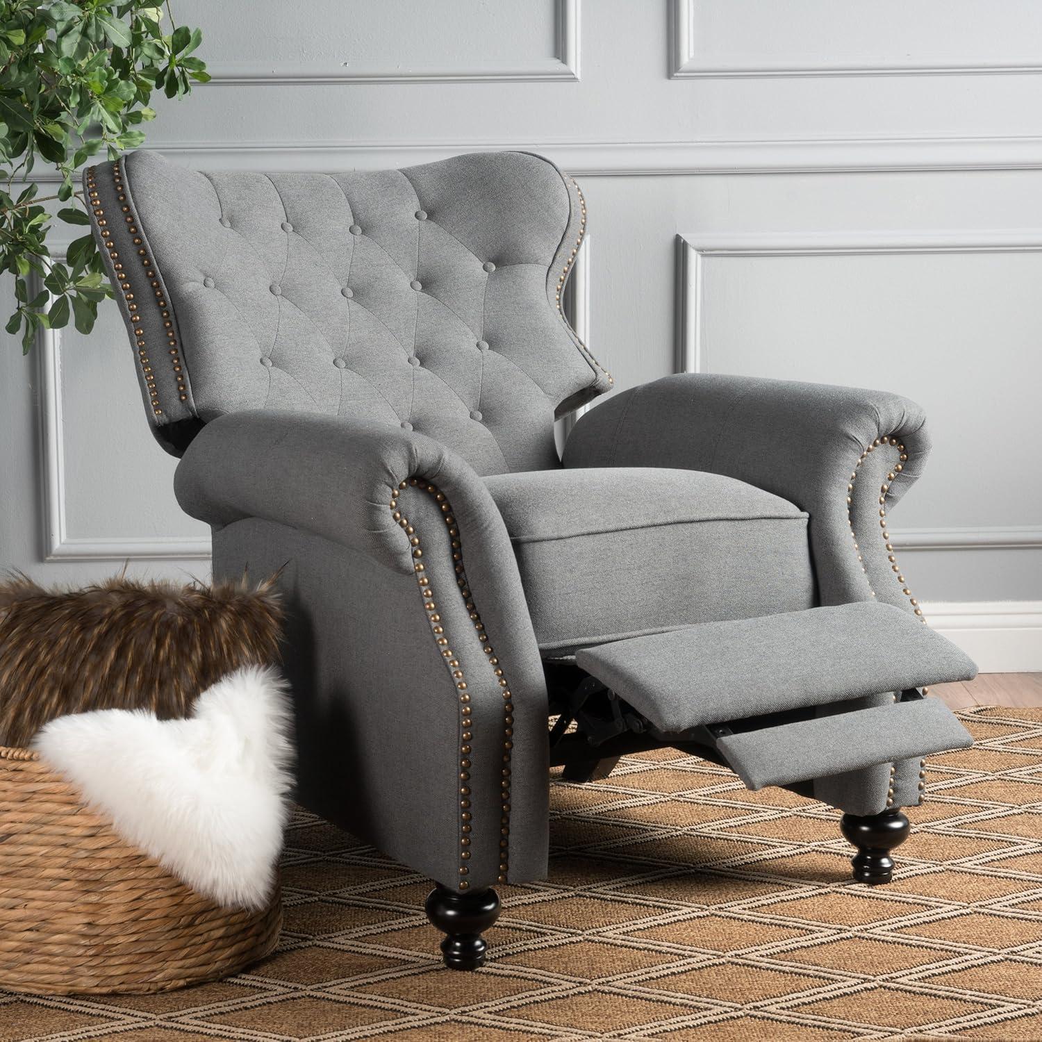 Handcrafted Charcoal Wood Accent Recliner Chair