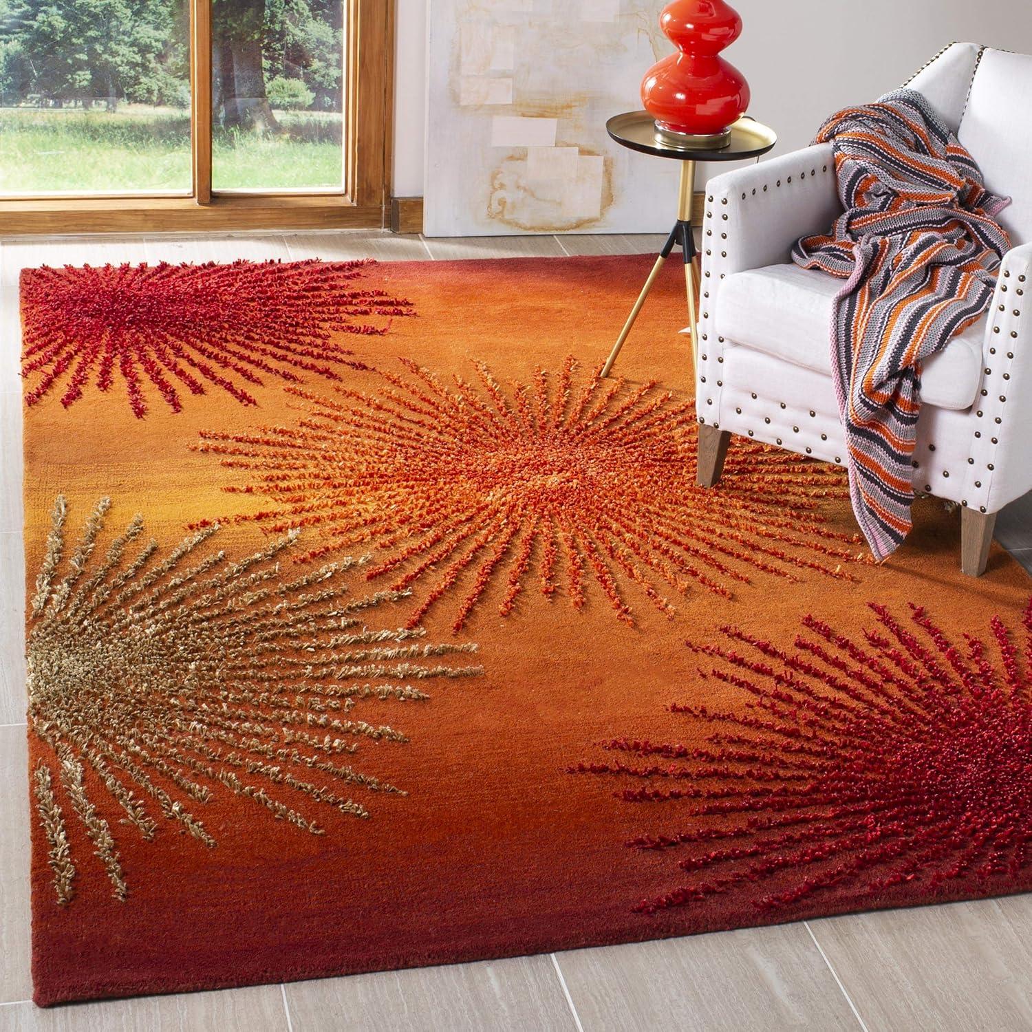 SAFAVIEH Soho Fiesta Celebration Wool Area Rug, Rust/Multi, 5' x 8'