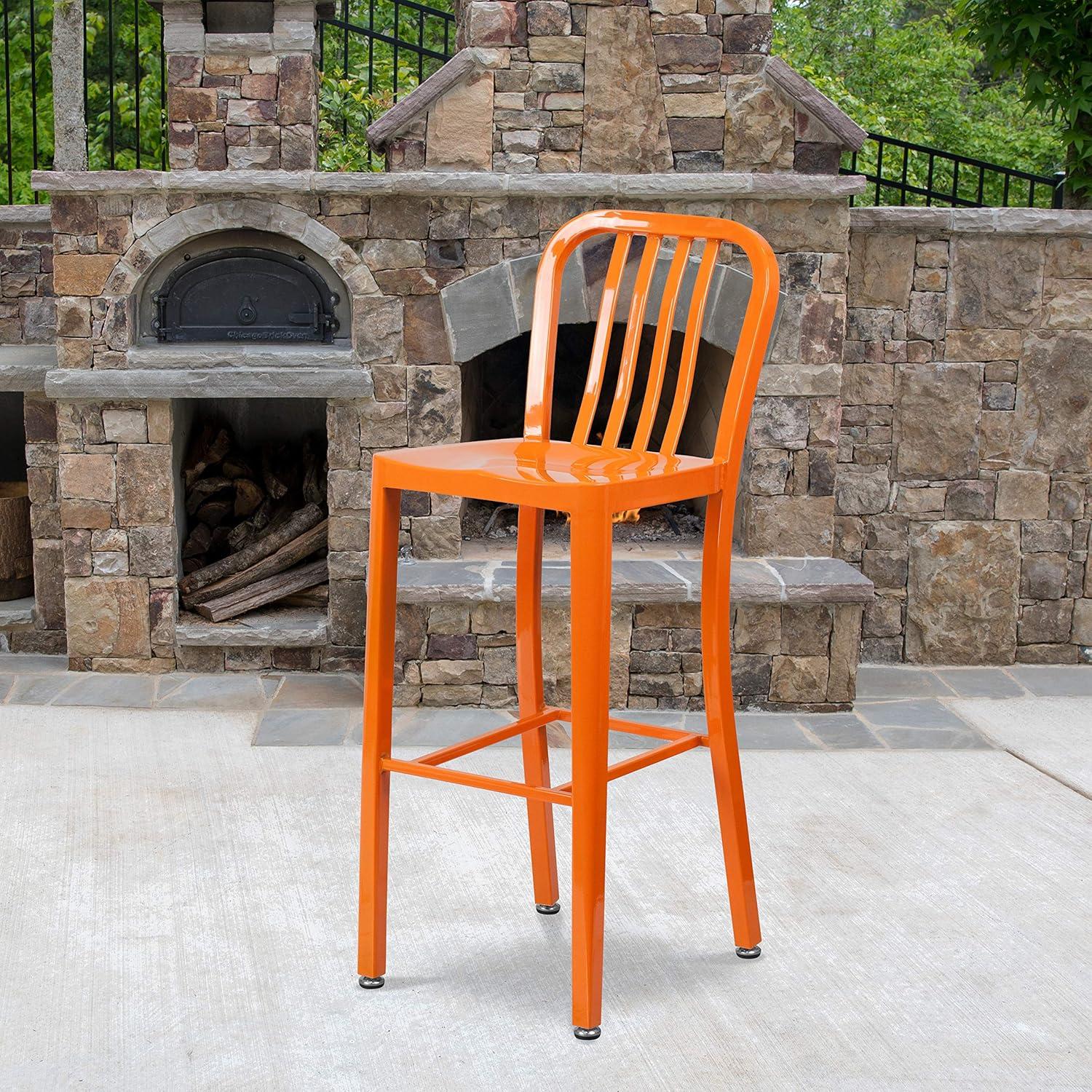Flash Furniture Commercial Grade 30" High Orange Metal Indoor-Outdoor Barstool with Vertical Slat Back
