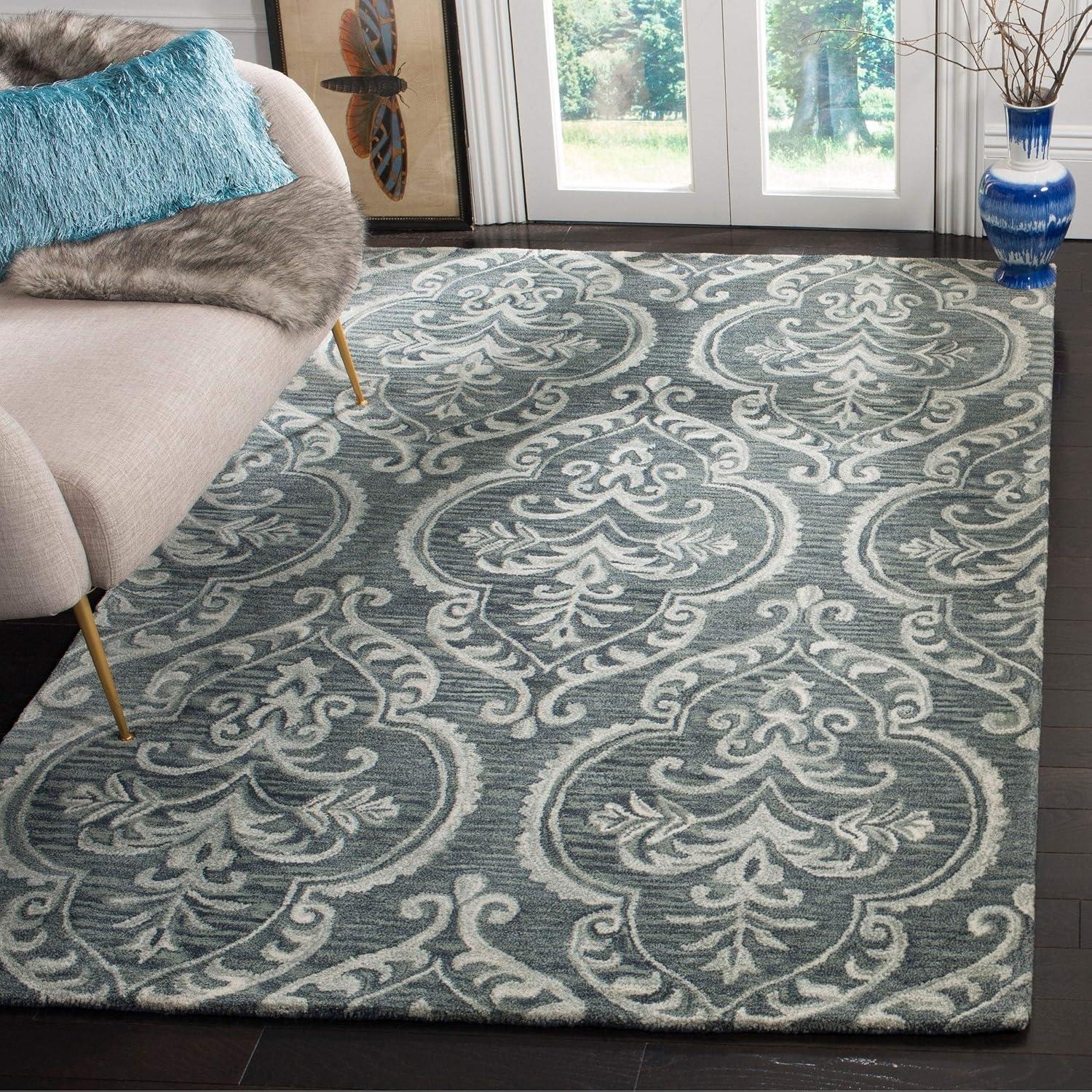 Handmade Floral Blue Sage Wool Runner Rug - 2'3" x 8'