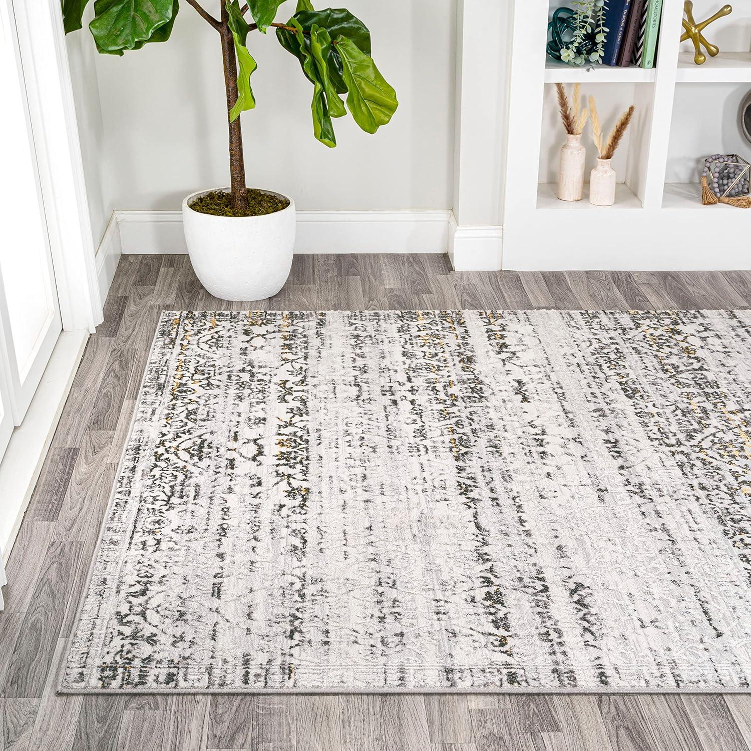JONATHAN Y Tidal Modern Strie' Ivory/Black 3 ft. x 5 ft. Area Rug