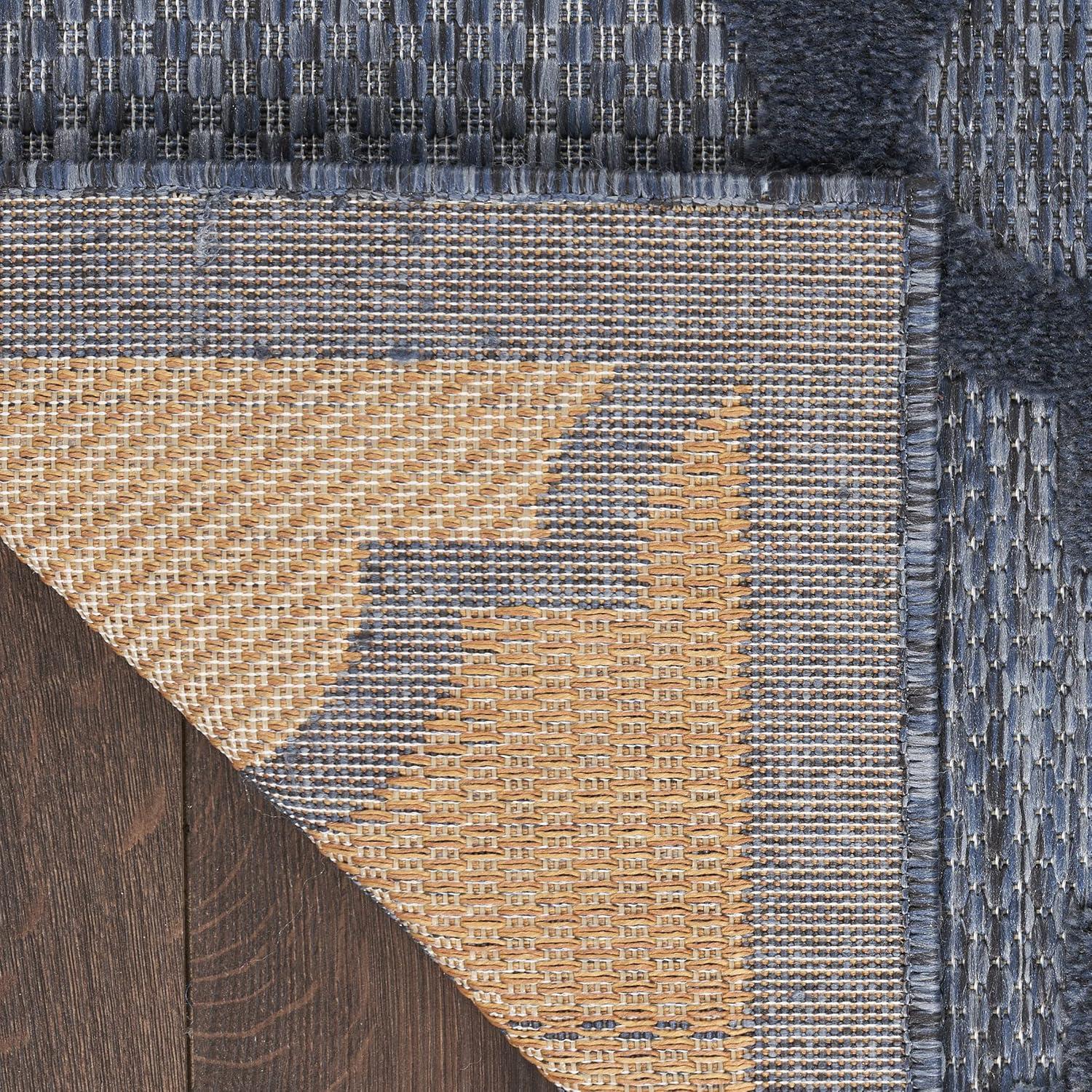 Nourison Easy Care Trellis Flatweave Indoor Outdoor Area Rug 5' x 7' Navy Blue