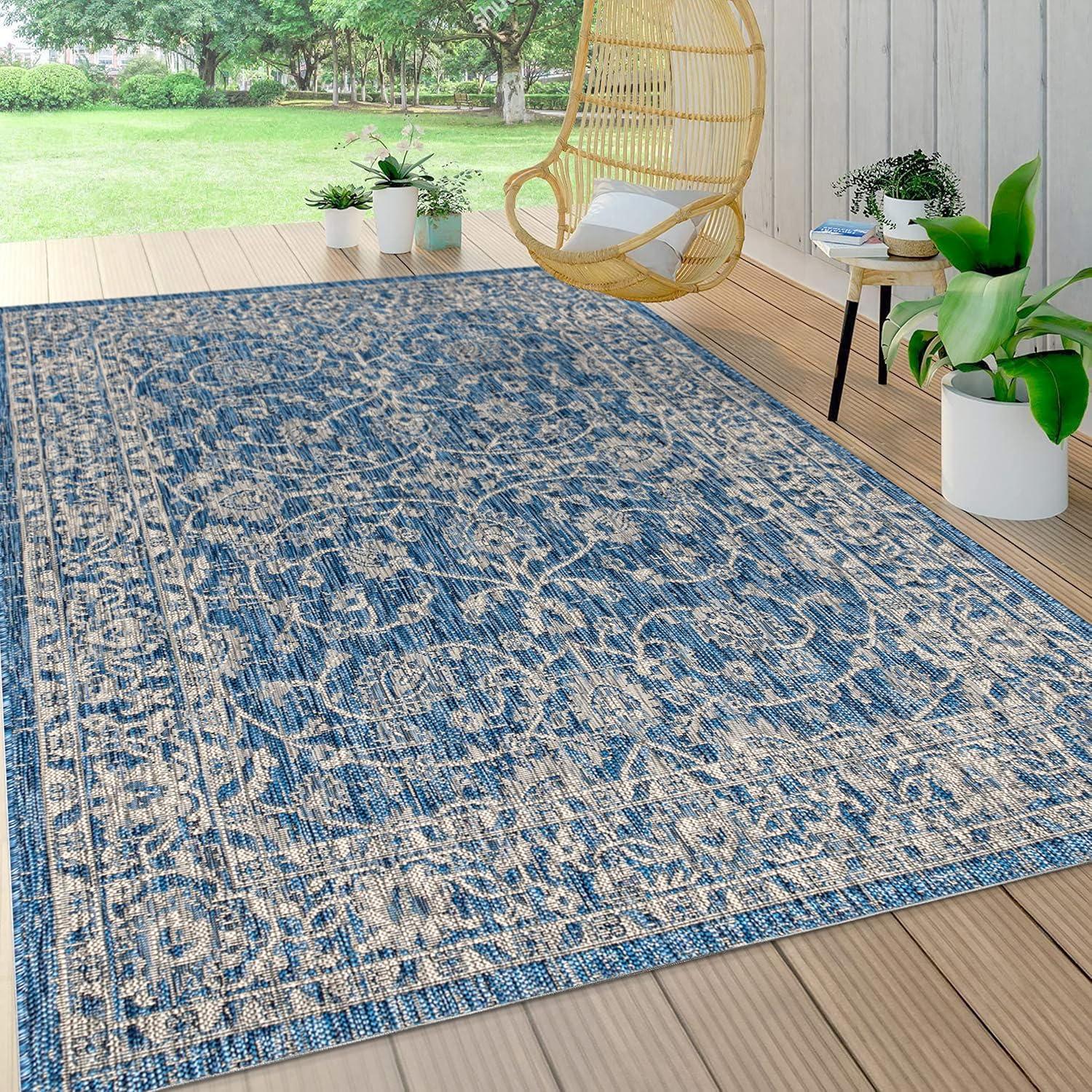 Palazzo Vine and Border Textured Weave Indoor/Outdoor Area Rug  - JONATHAN Y