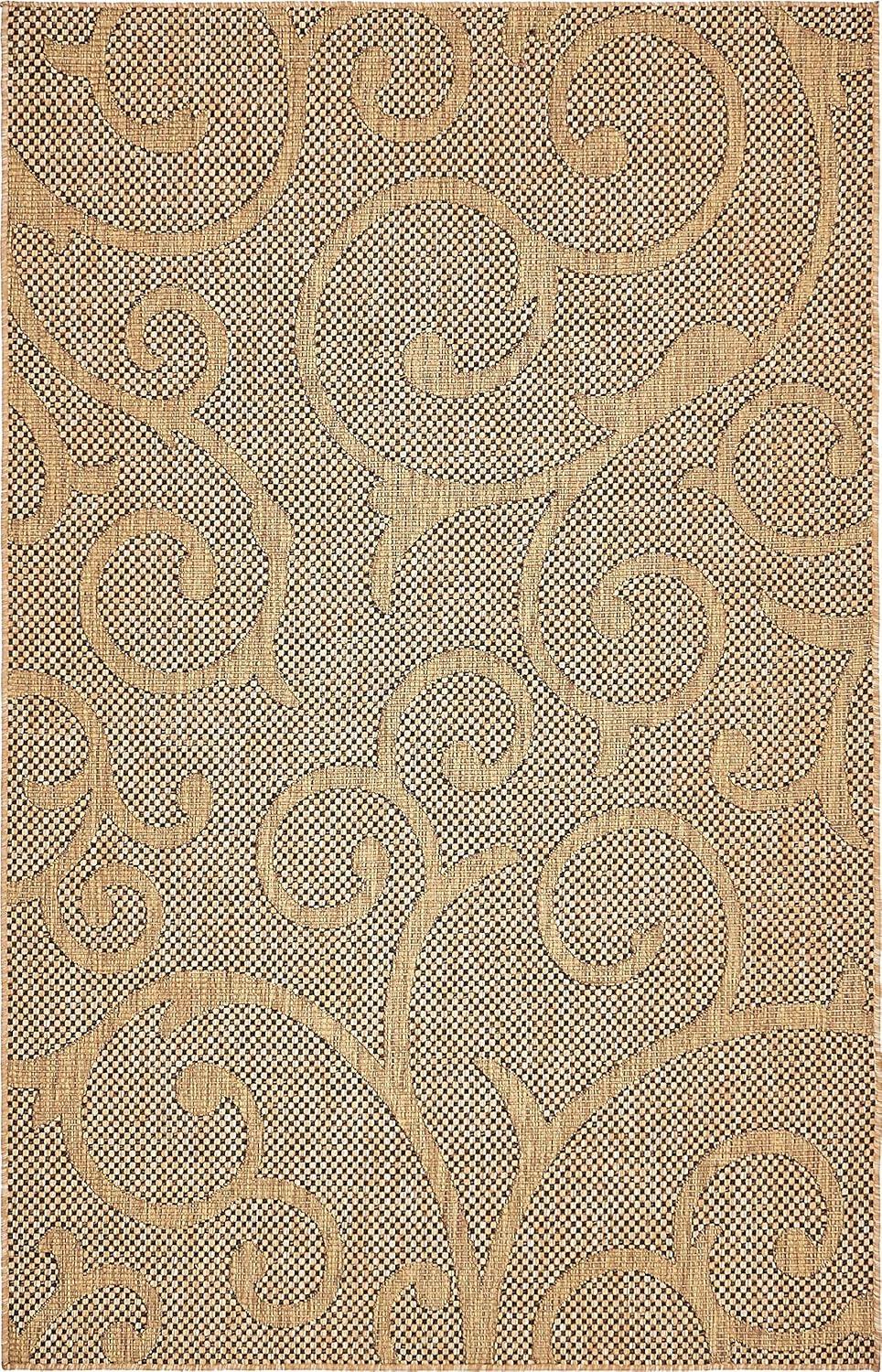 Unique Loom 5' 0 x 8' 0 Light Brown Outdoor Botanical Vine Area Rug