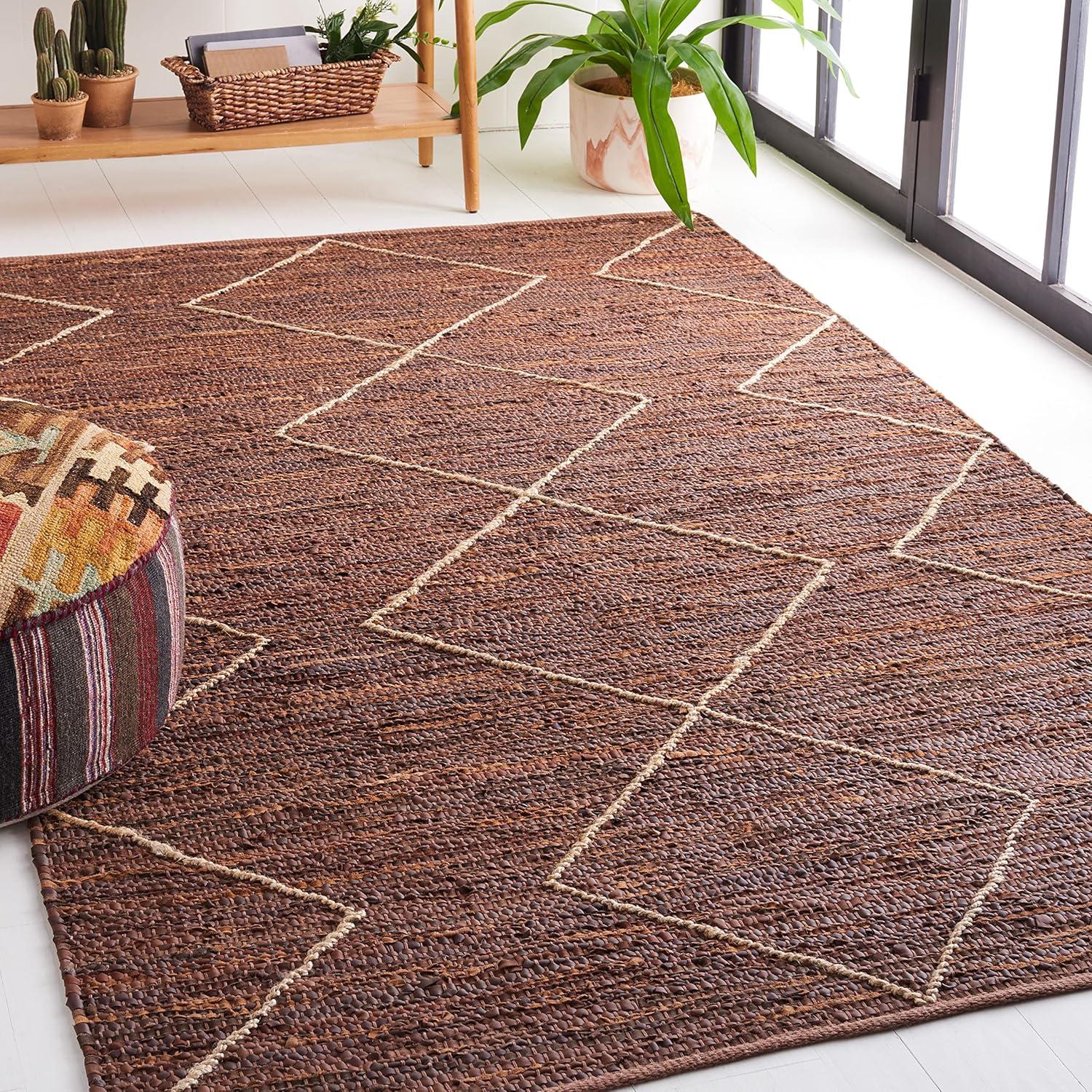 Safavieh Vintage Leather Hand Woven 75% Leather, 15% Jute, And 10% Cotton Geometric Rug