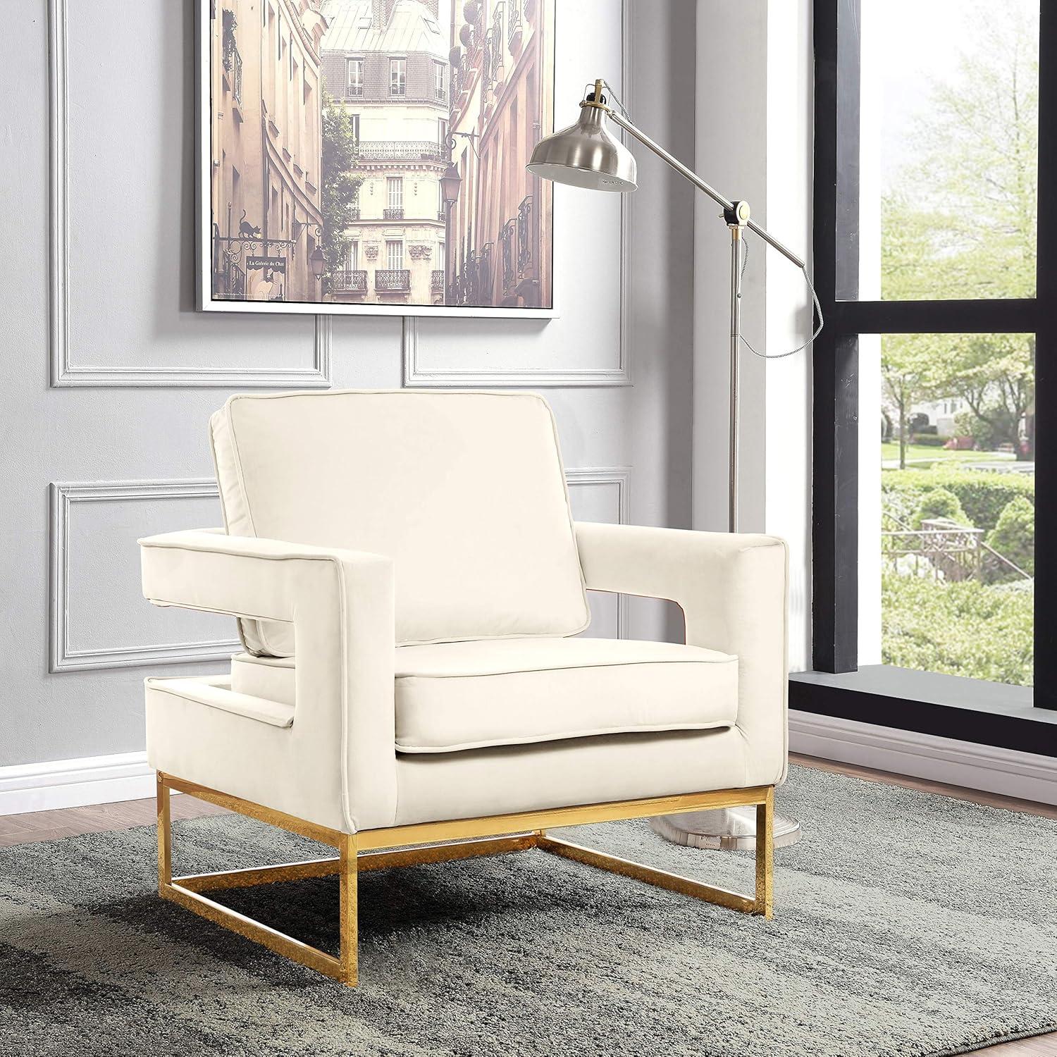 Meridian Furniture Noah Cream Velvet Accent Chair with Gold Iron Base