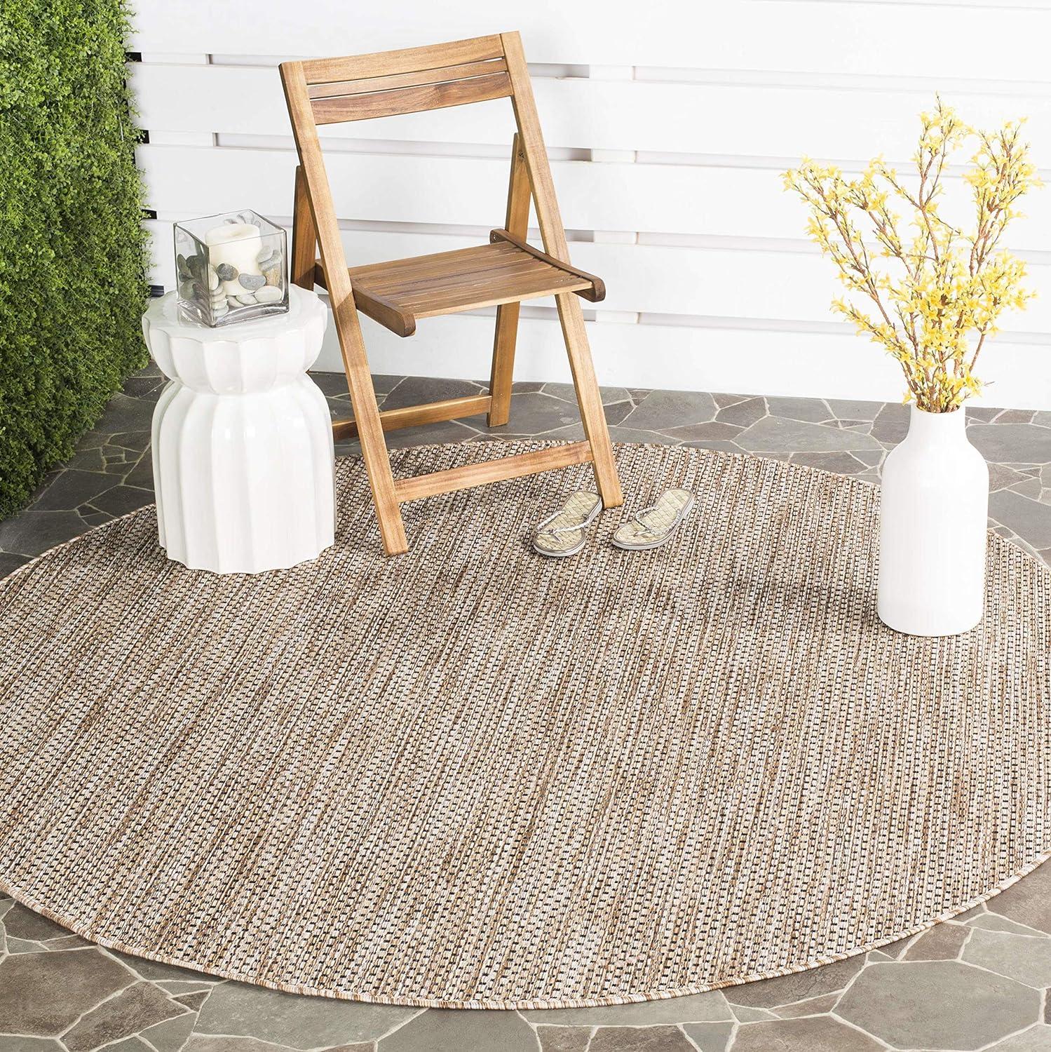 Natural Cream Synthetic 5'3" x 7'7" Flat Woven Indoor/Outdoor Rug