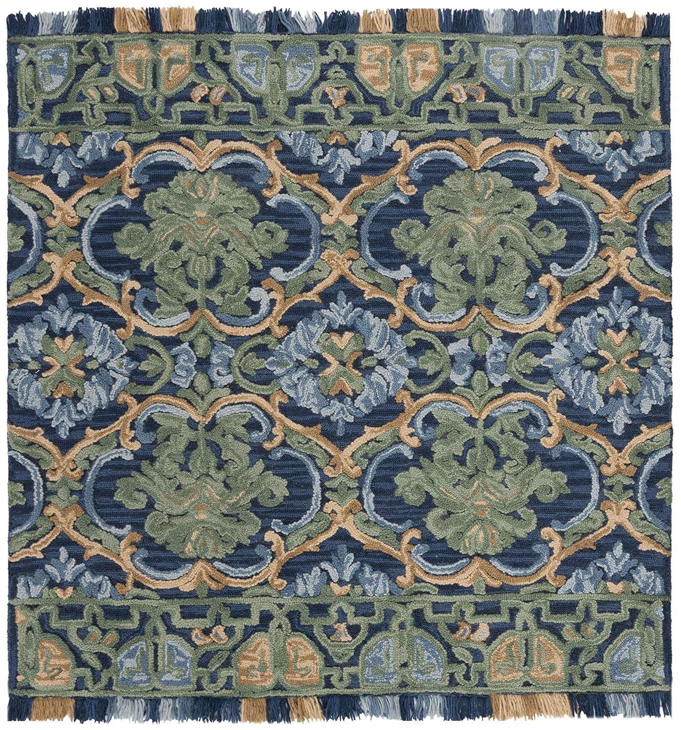 SAFAVIEH Blossom Abram Geometric Area Rug, Navy/Green, 8' x 8' Square