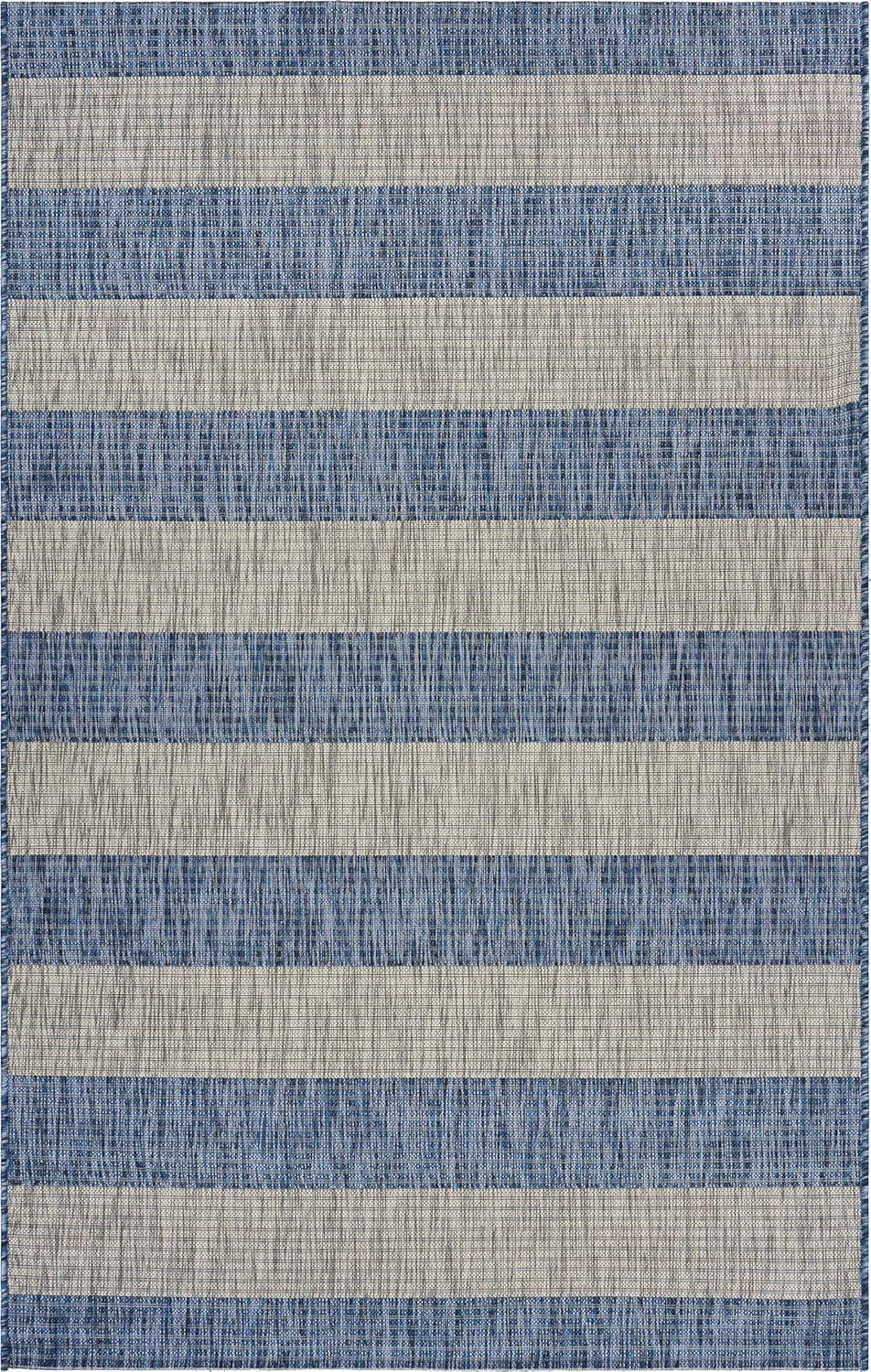 Caliana Birch Harbor Navy and Gray Coastal Striped Indoor and Outdoor Area Rug