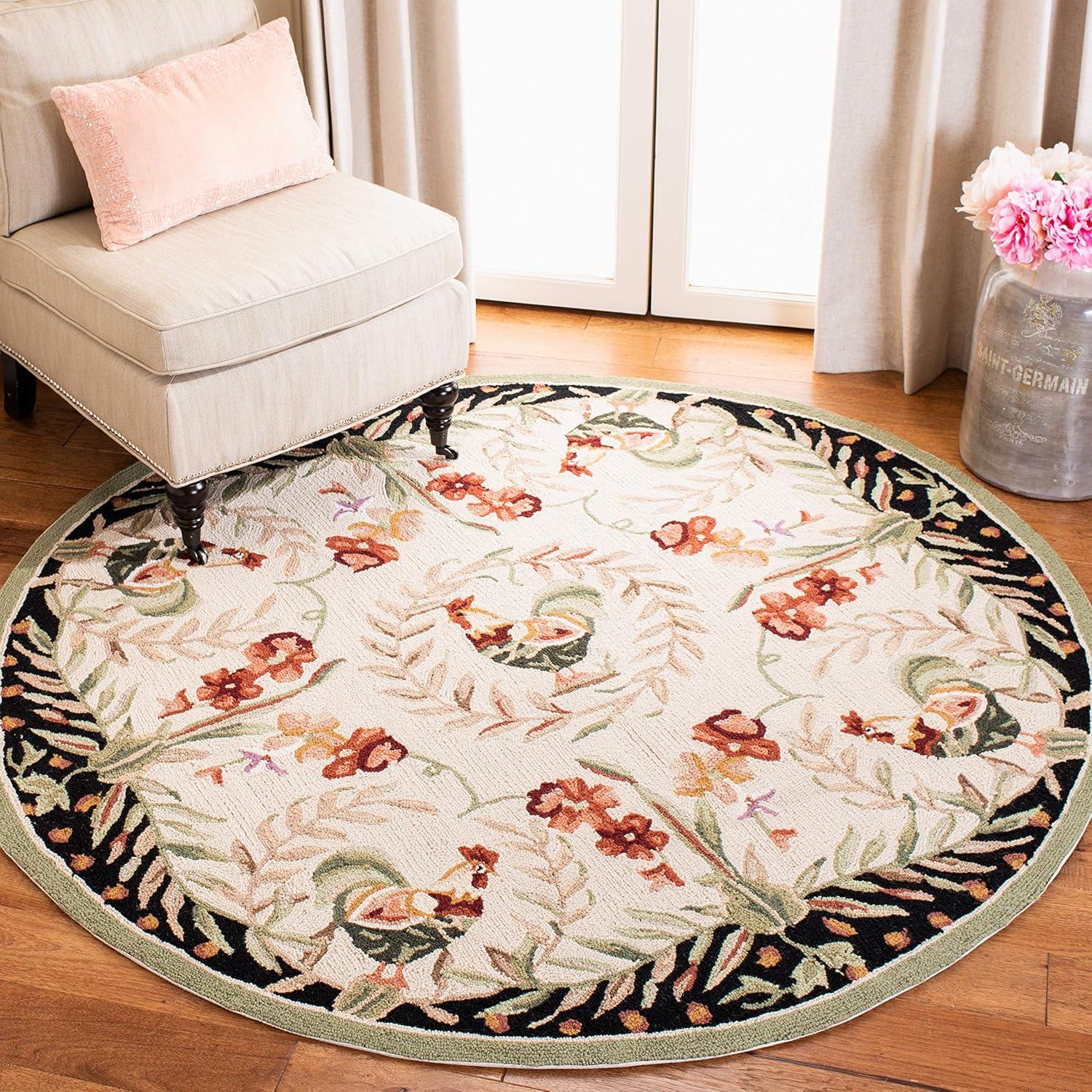 Chelsea HK92 Handmade Area Rug - 5'6" Round - Creme/Black - Safavieh