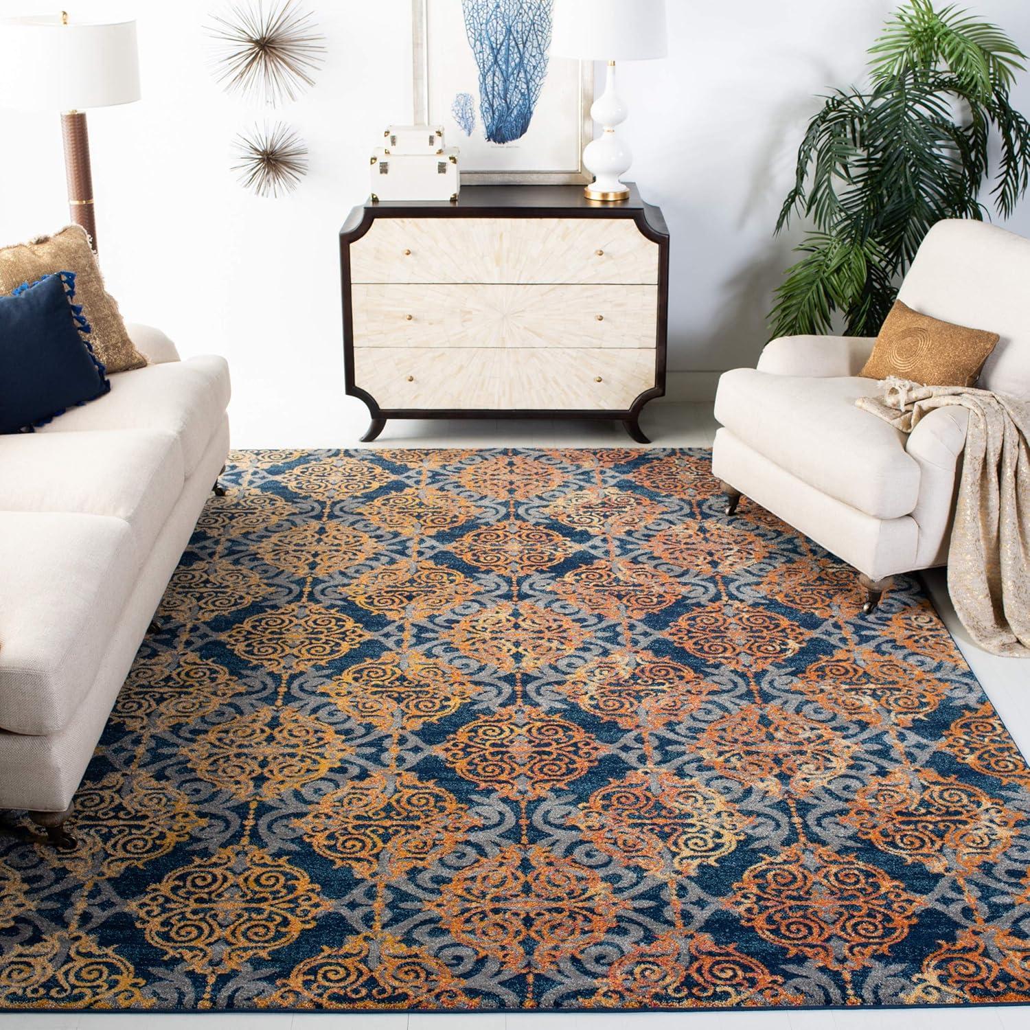 Evoke EVK230 Power Loomed Indoor Area Rug - Blue/Orange - 4'x6' - Safavieh
