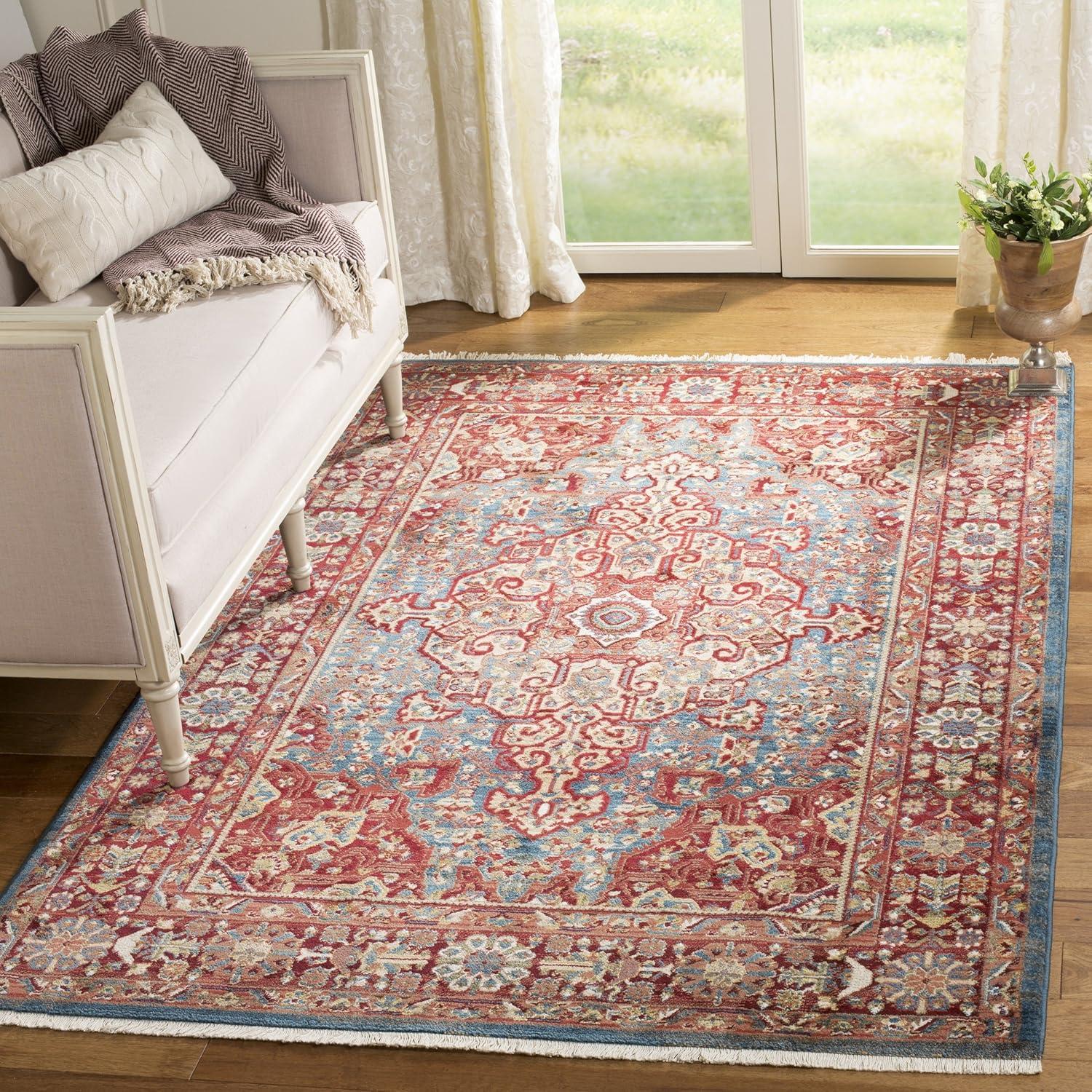 Kashan Blue and Red 9' x 12' Floral Synthetic Area Rug