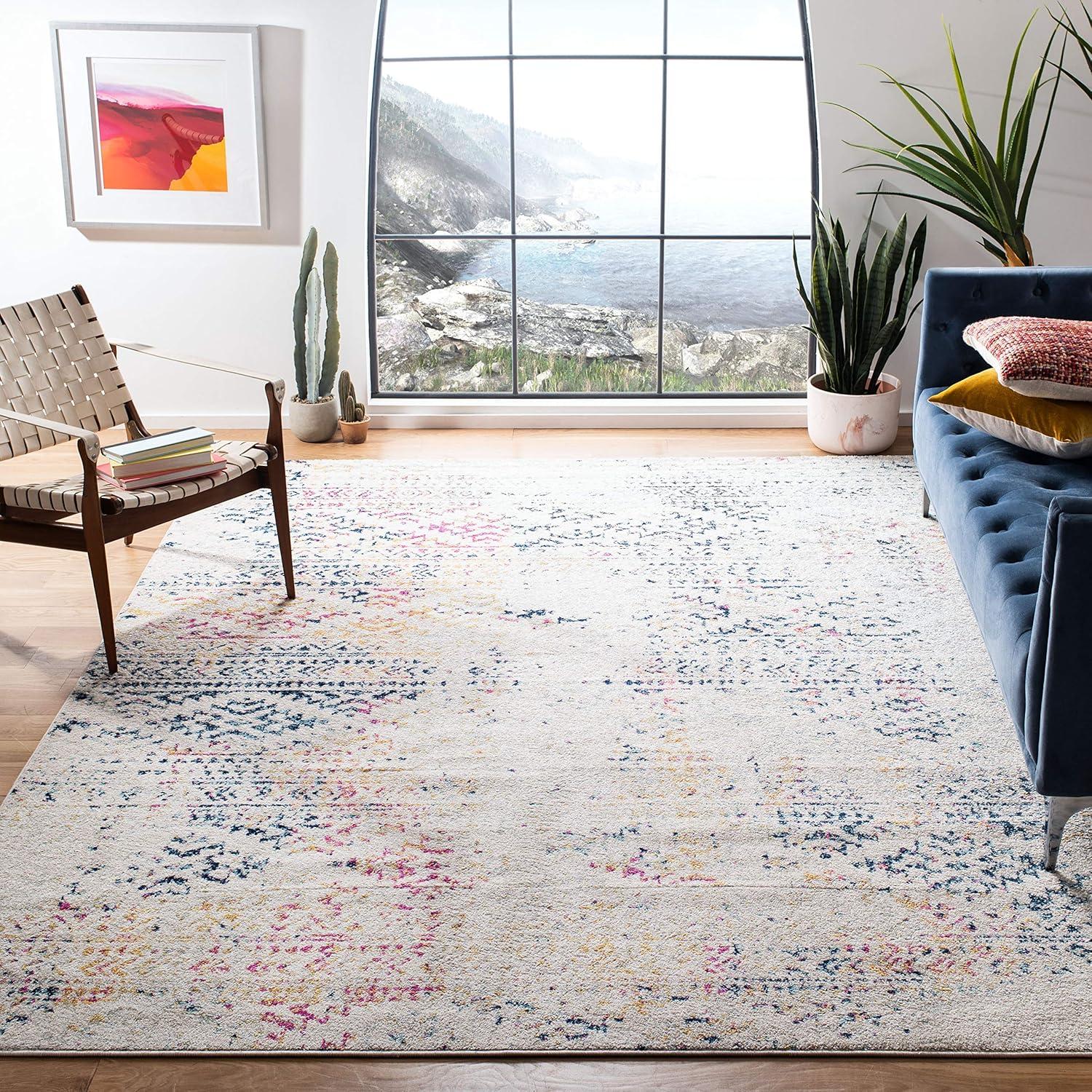 Tulum TUL272 Power Loomed Indoor Area Rug - Ivory/Blue - 5'x5' - Safavieh