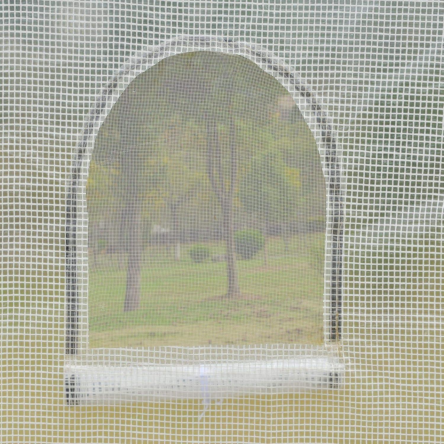 Outsunny 9.6' x 6.5' x 6.2' Walk-In PE Greenhouse with 2 Roll-up Zipper Doors & 6 Roll-up Windows for Plants, White