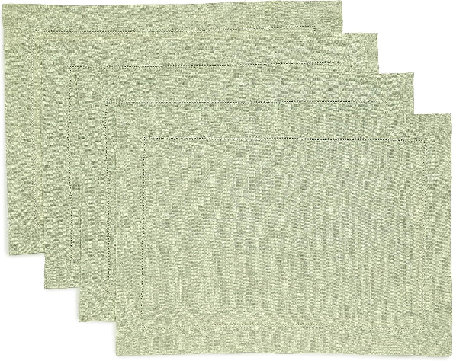Solino Home 100% Pure Linen Hemstitch Placemats - Classic Hemstitch (Set of 4)