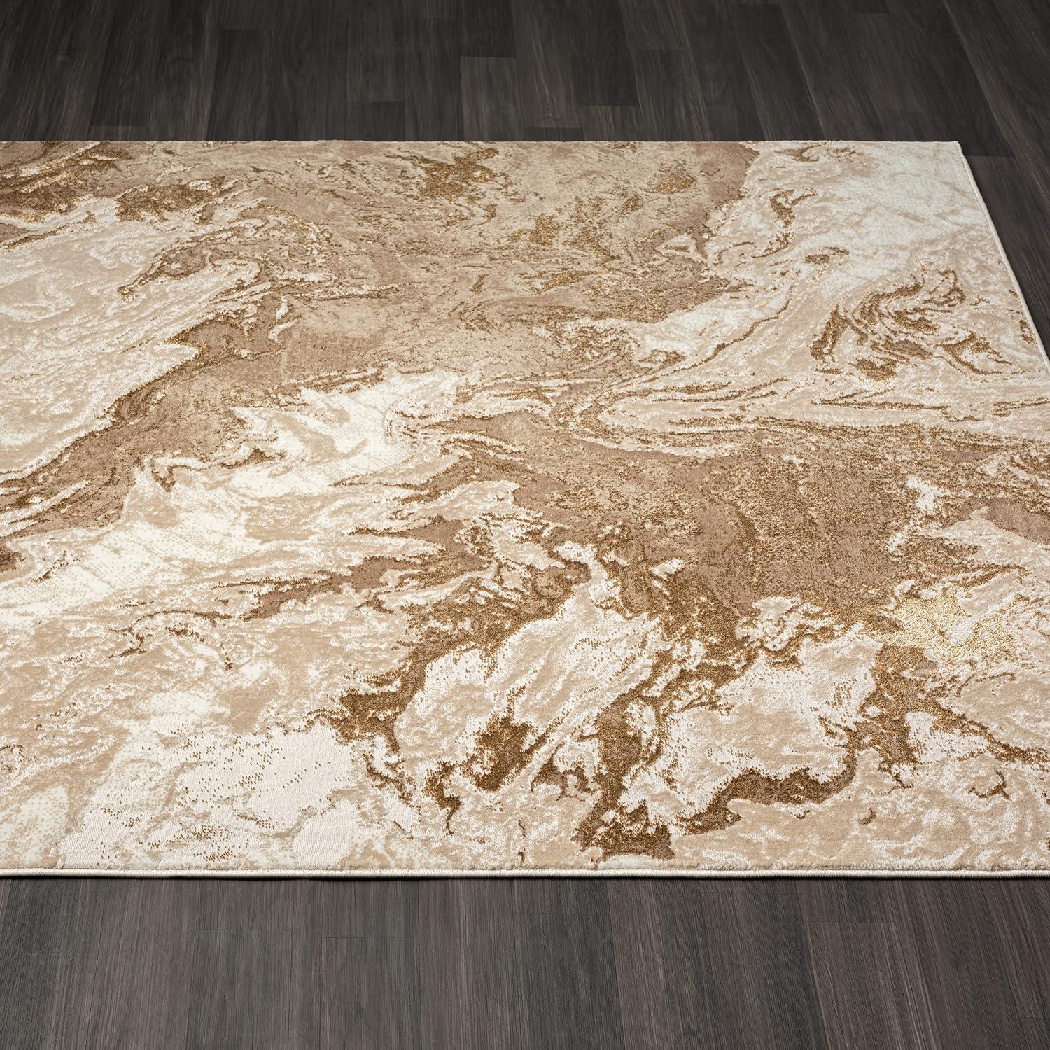 Beige Marble Swirl Abstract 6' x 9' Synthetic Area Rug