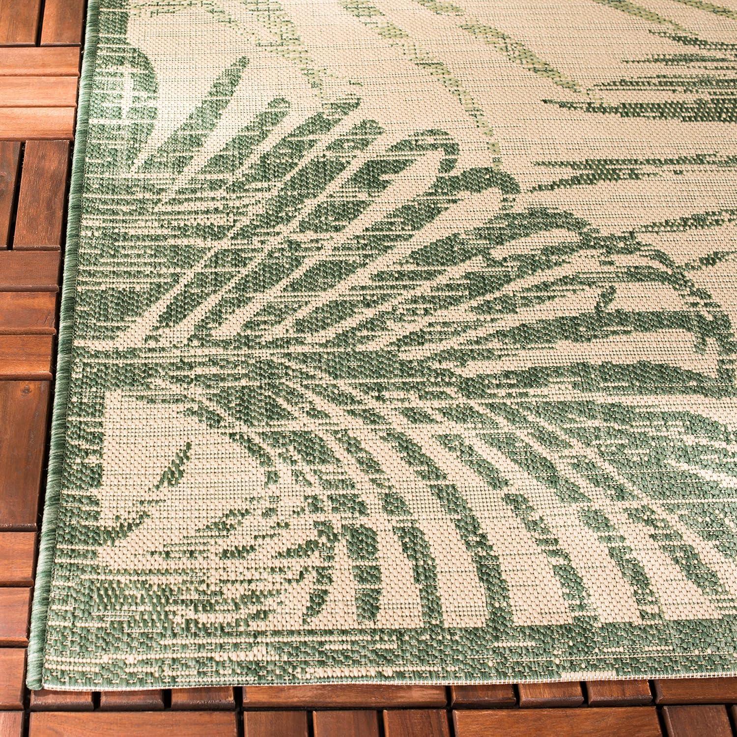 SAFAVIEH Courtyard Padic Botanical Indoor/Outdoor Area Rug, Beige/Green, 9' x 12'