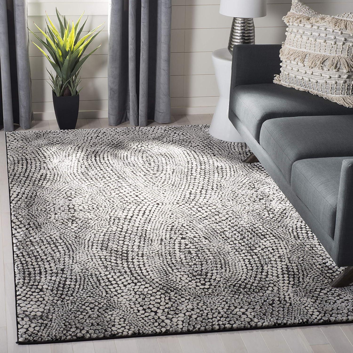 Gray Abstract High Pile Synthetic Area Rug