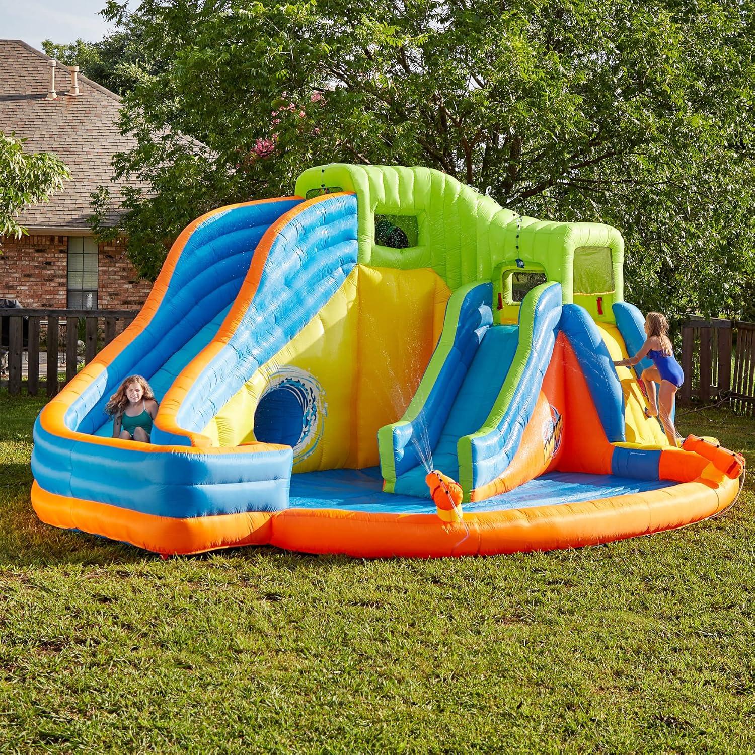 Banzai Banzai Pipeline Twist Kids Inflatable Outdoor Water Pool Aqua Park and Slides
