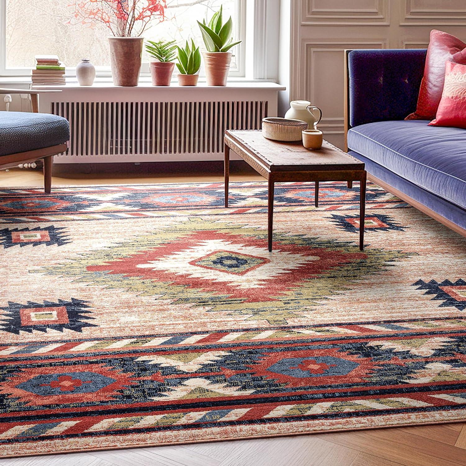 Lorelee Moroccan Southwestern Blue Beige Area Rug