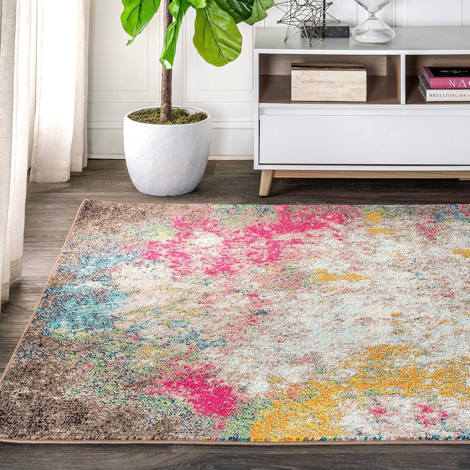 Yellow and Multicolor Abstract 8' x 10' Synthetic Area Rug