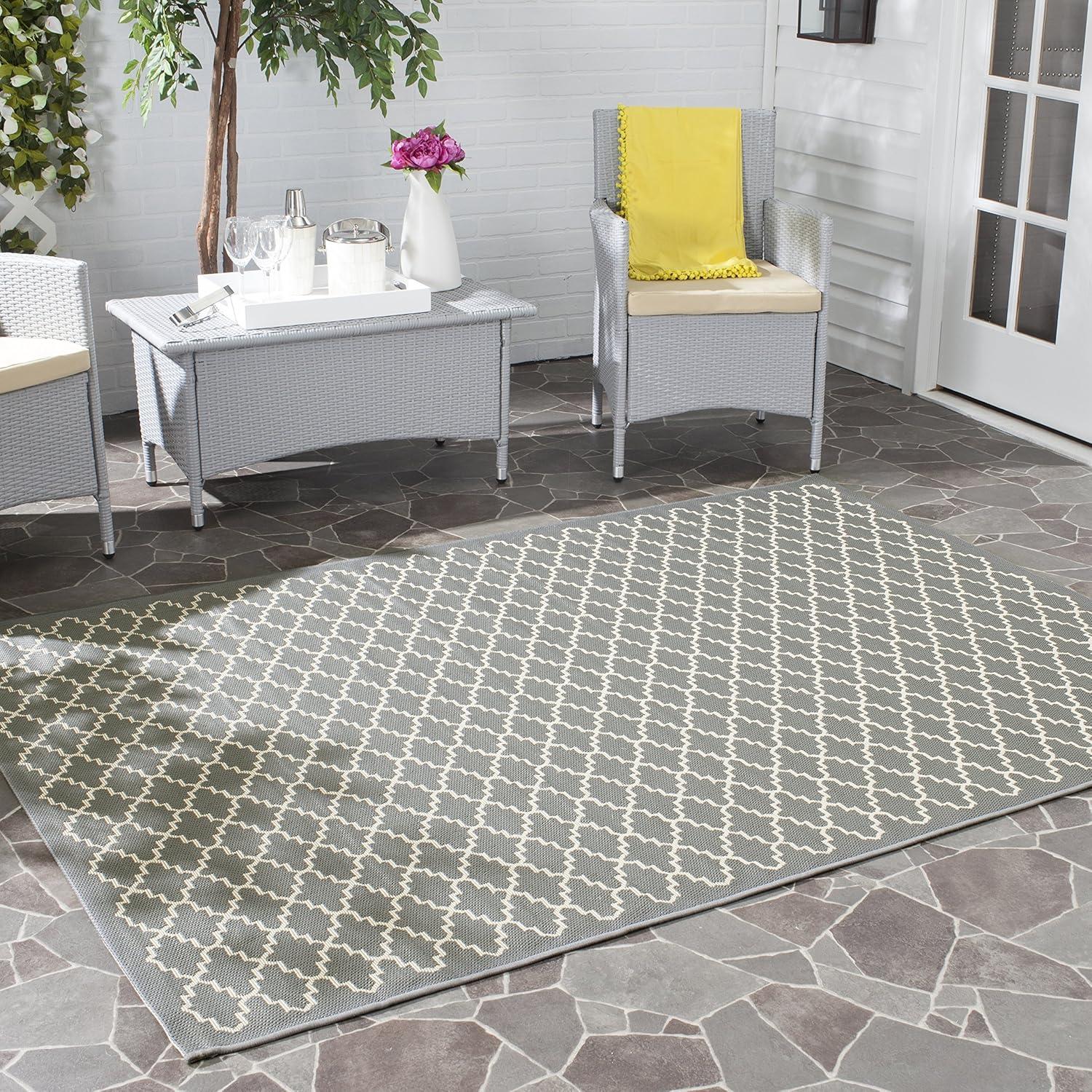 Courtyard CY6919 Power Loomed Indoor and Outdoor Area Rug - Anthracite/Beige - 6'7"x6'7" - Safavieh