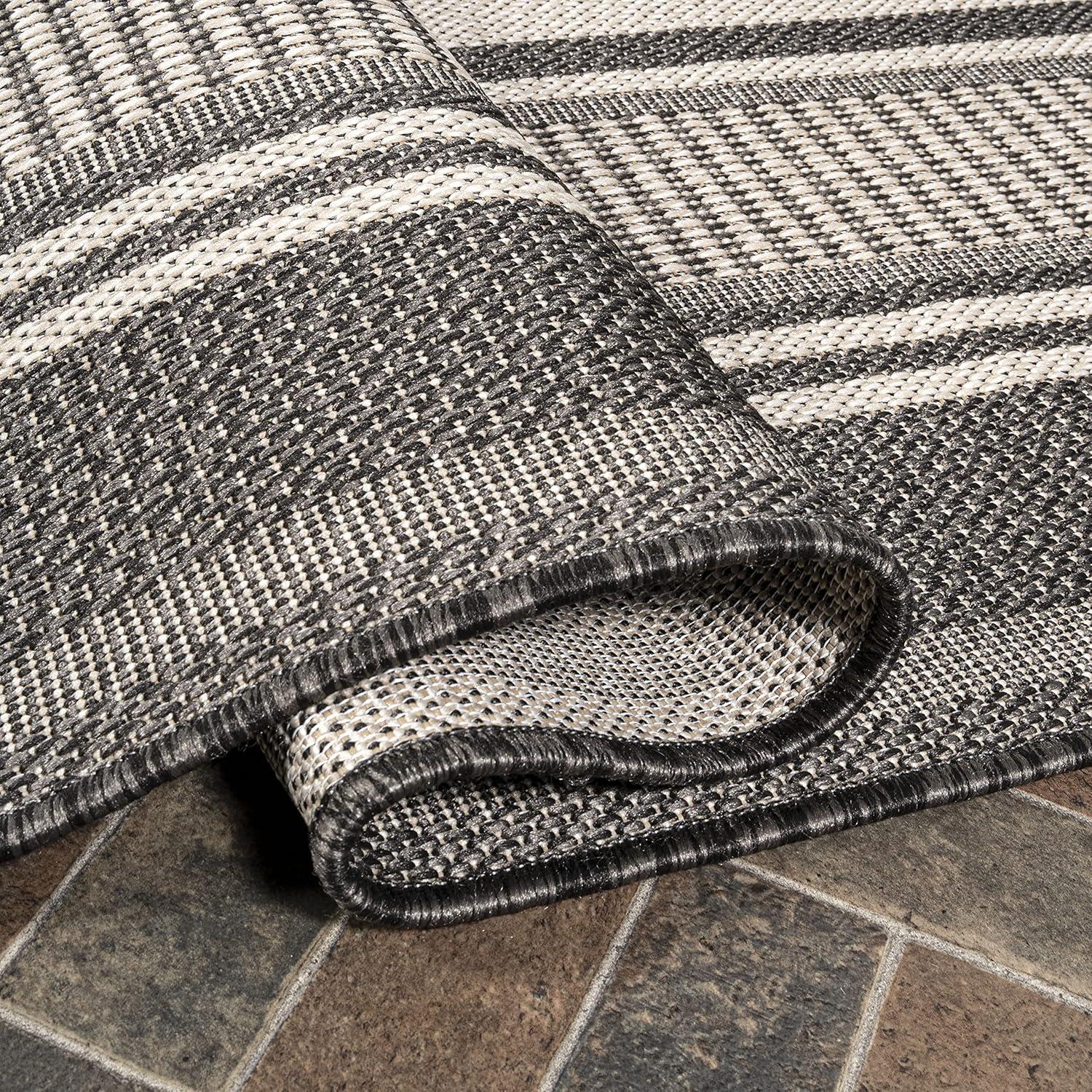 8' x 10' Haynes Modern Double Stripe Indoor/Outdoor Area Rug, Black/Cream - JONATHAN Y