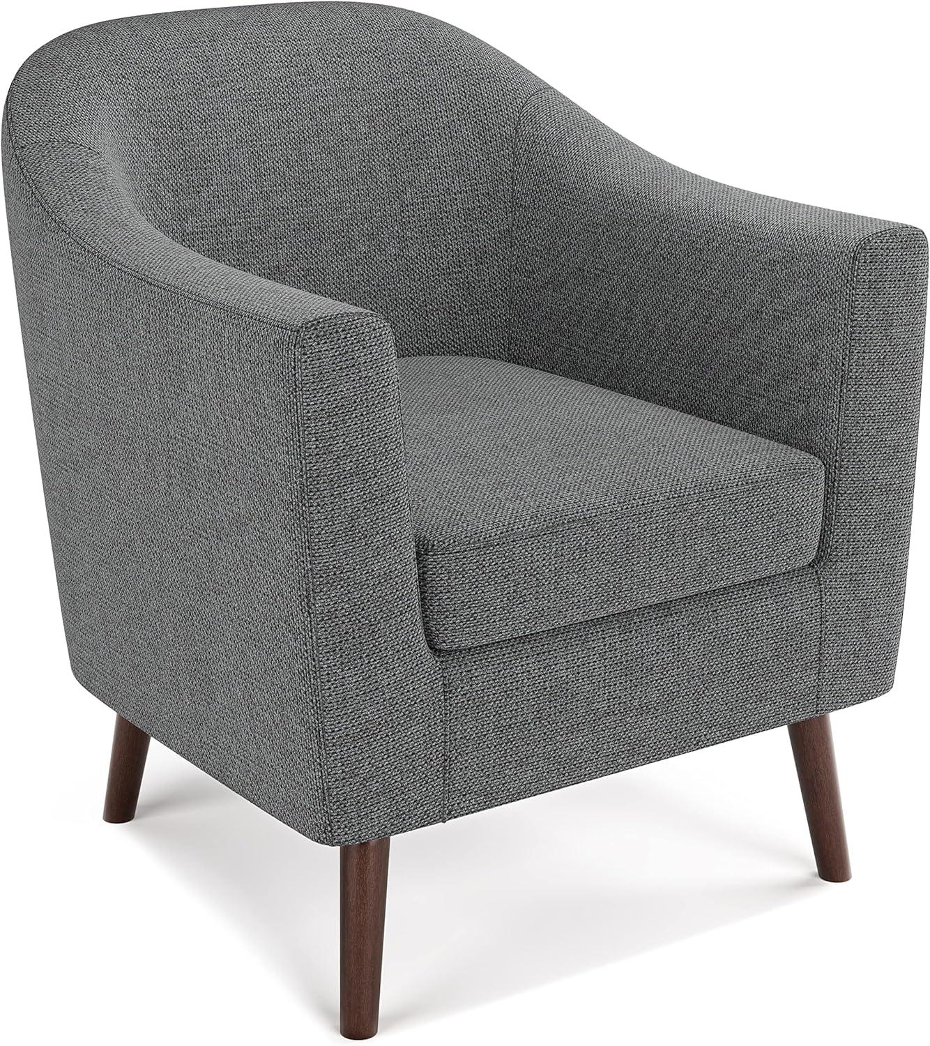 Transitional Shadow Grey Curved Accent Chair with Deep Seating