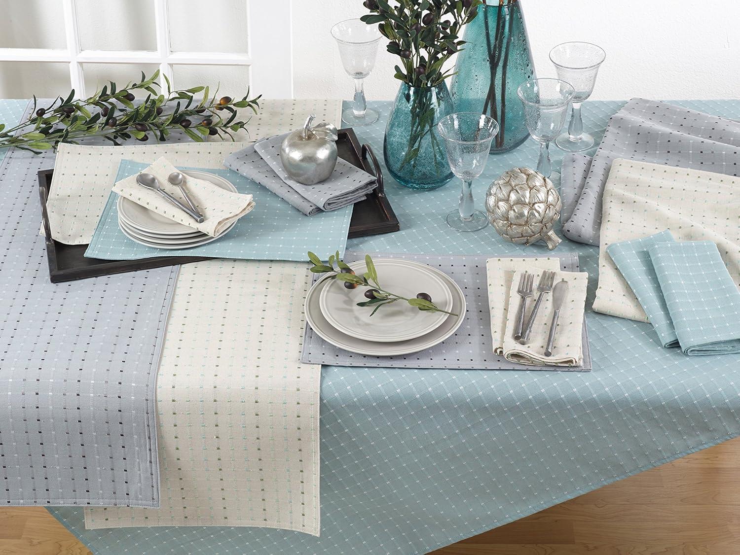 Aqua Cotton Blend Stitched Table Runner, 16" x 72"