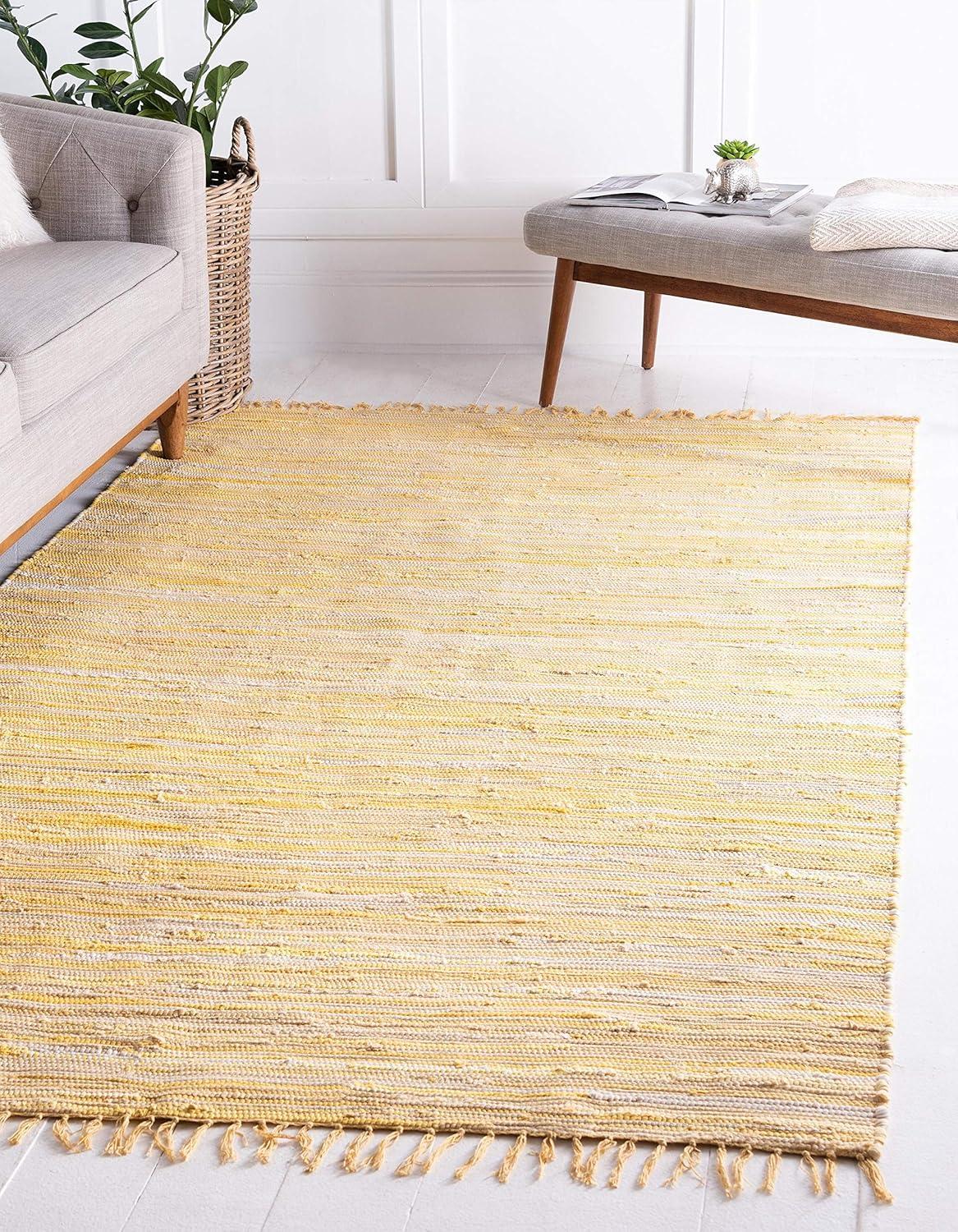 Rugs.com Chindi Cotton Collection Rug – 9' x 12' Yellow Flatweave Rug Perfect For Living Rooms, Large Dining Rooms, Open Floorplans