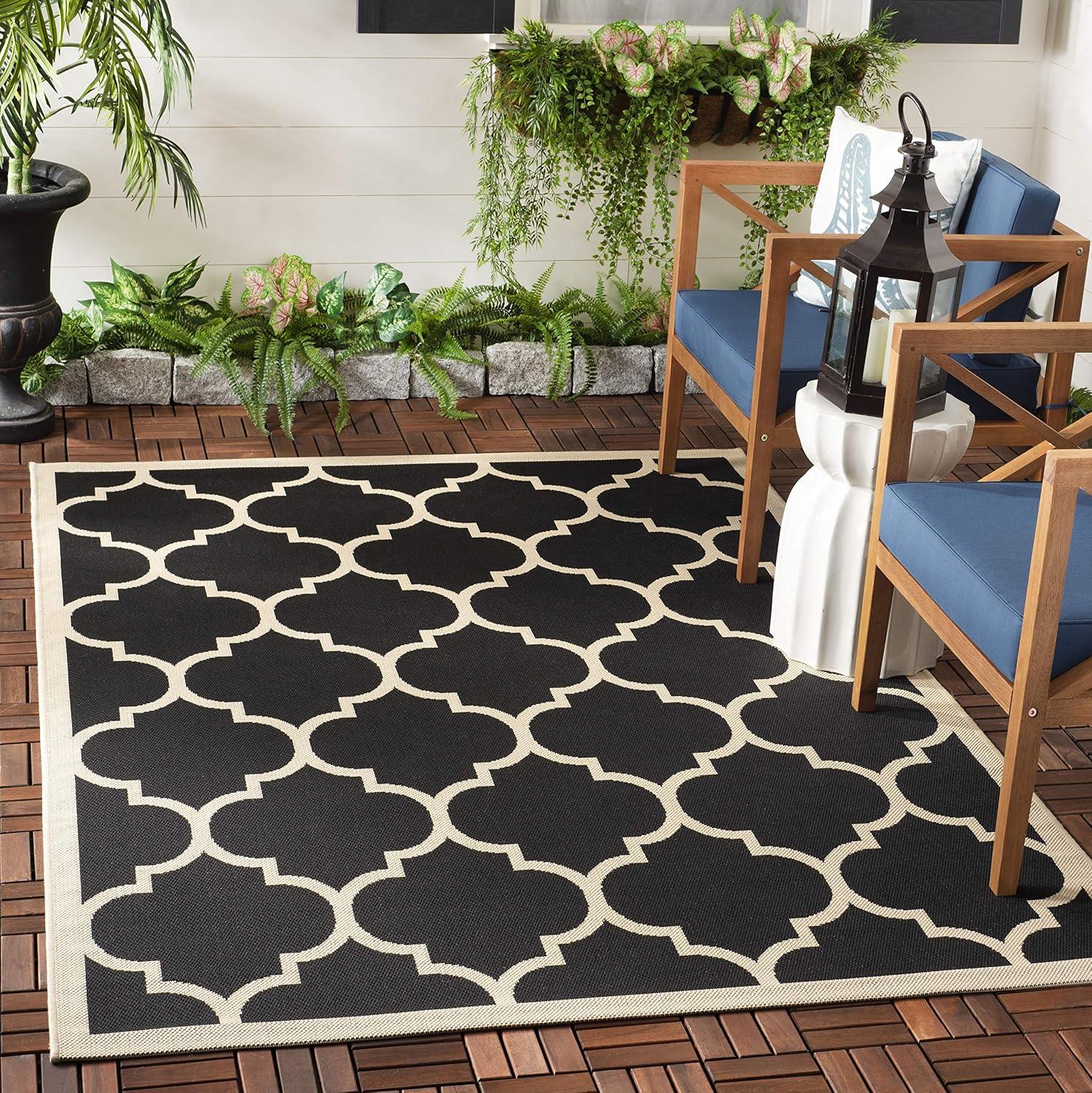 Courtyard CY6914 Power Loomed Indoor/Outdoor Area Rug - Black/Beige - 5'3"x5'3" - Safavieh.