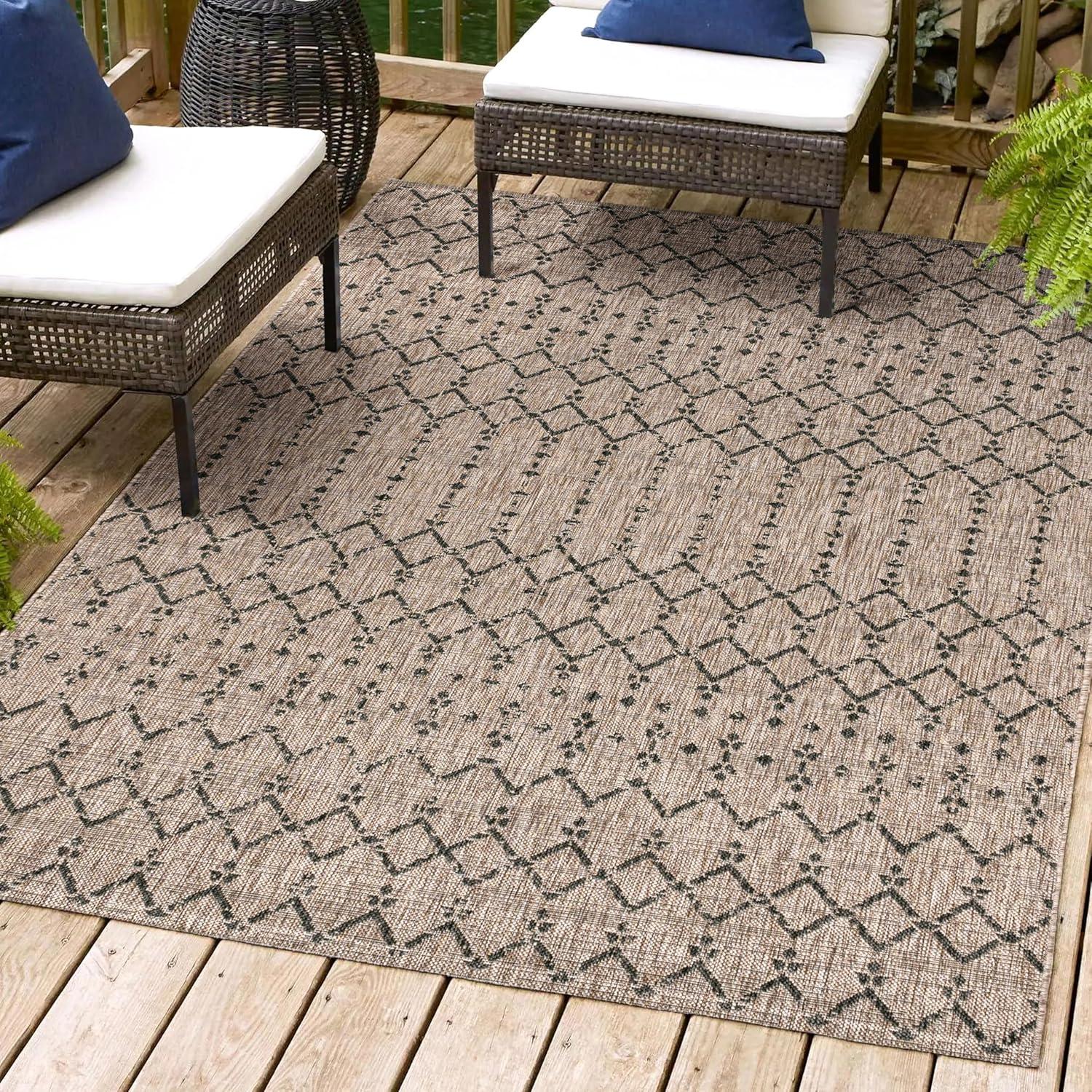 Ourika Moroccan Geometric Textured Weave Indoor/Outdoor Area Rug - JONATHAN Y