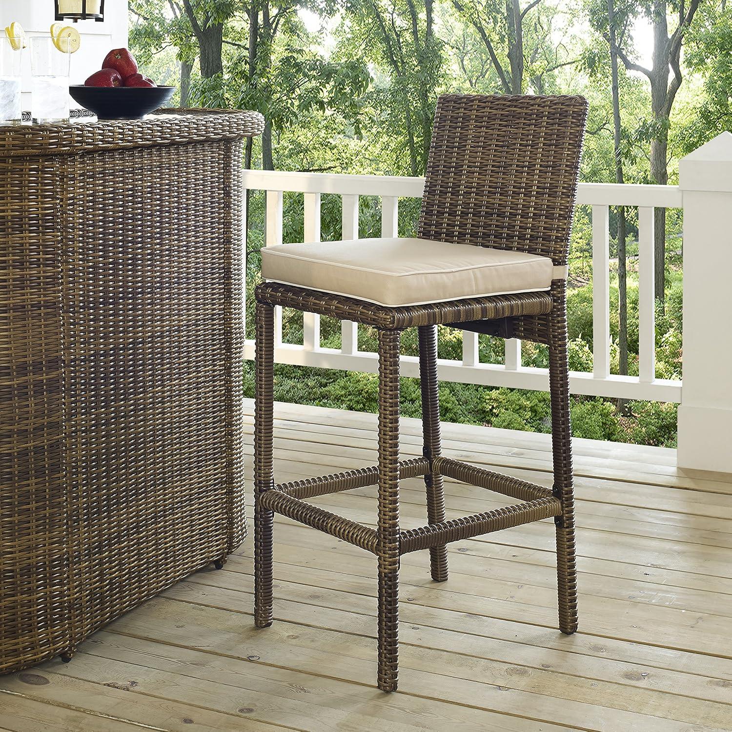 Bradenton Set of 2 Outdoor Wicker Bar Height Stools - Sand - Crosley