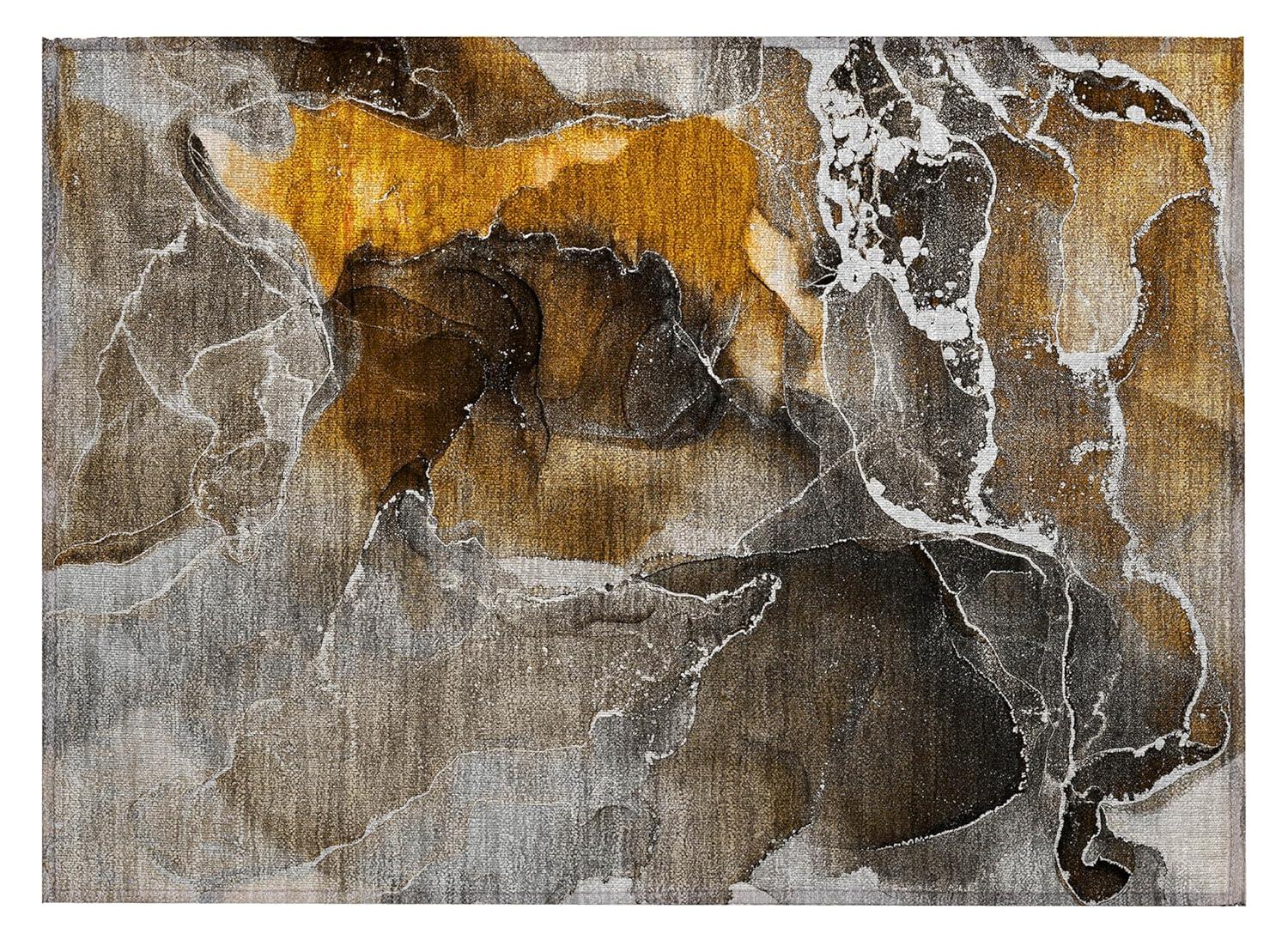 Brown and Gray Abstract Synthetic Washable Area Rug