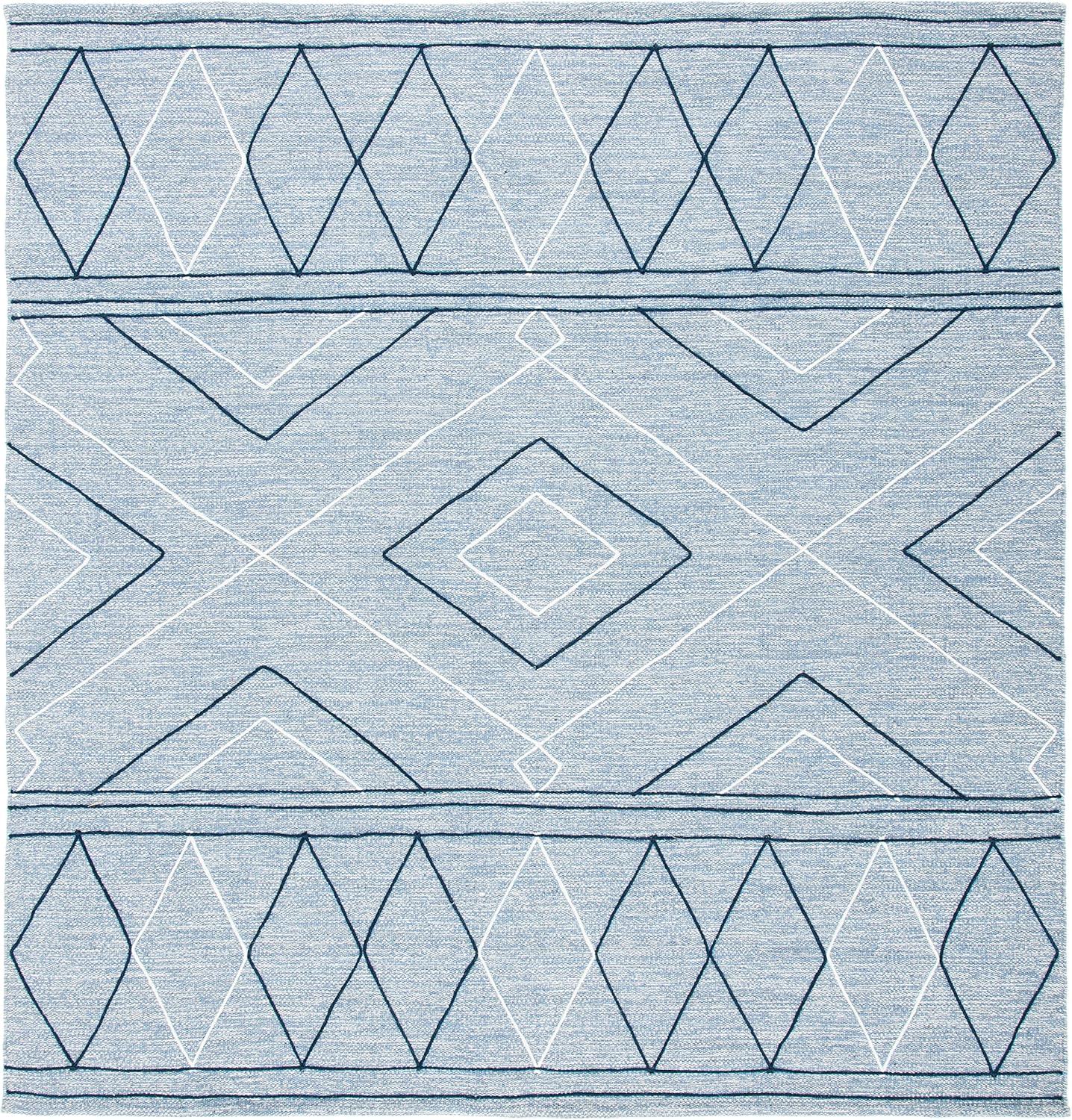 Striped Kilim STK510 Hand Woven Area Rug - Light Blue/Ivory - 7'x7' - Safavieh.