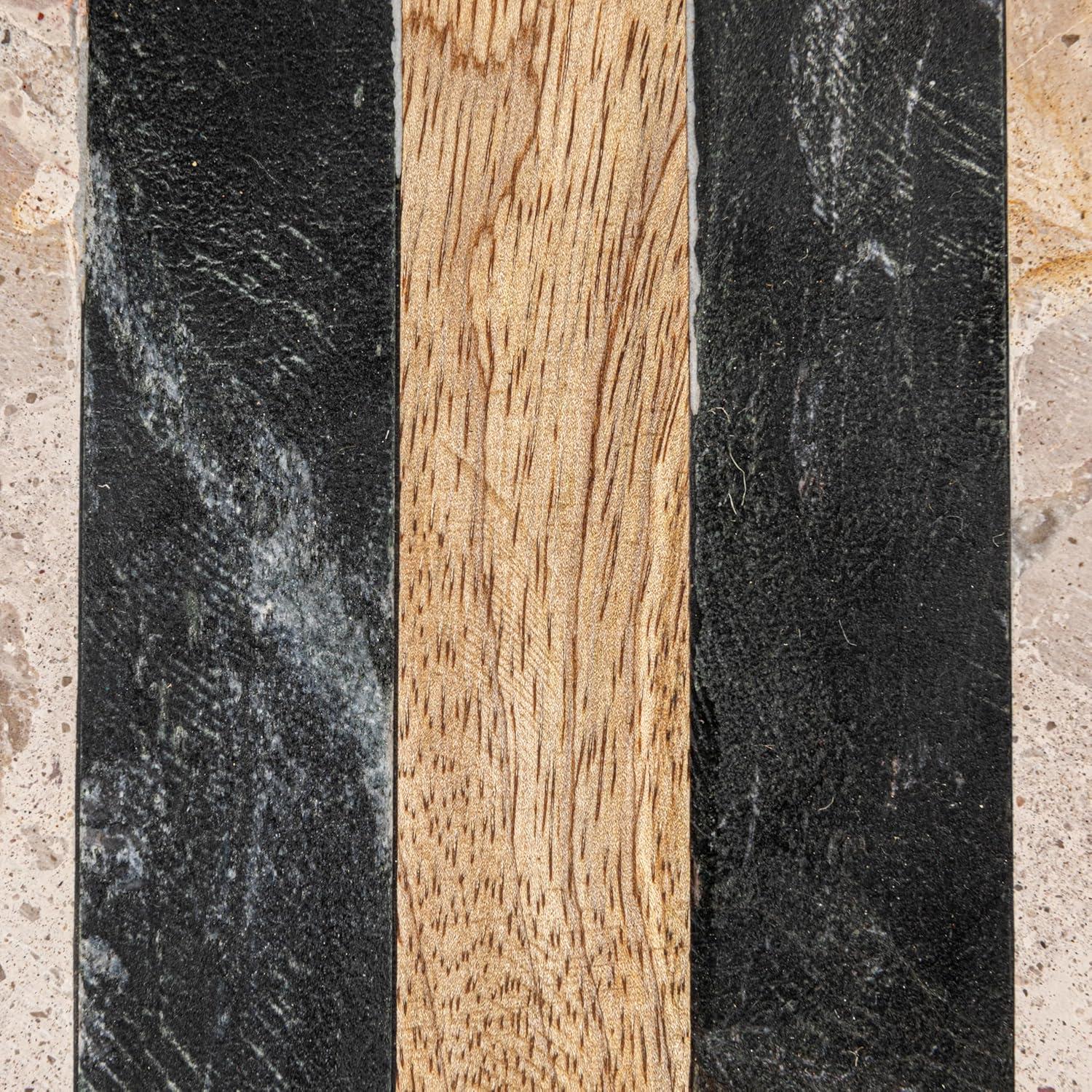 Striped Black and Beige Marble Rectangular Cheese Board Set with Knife