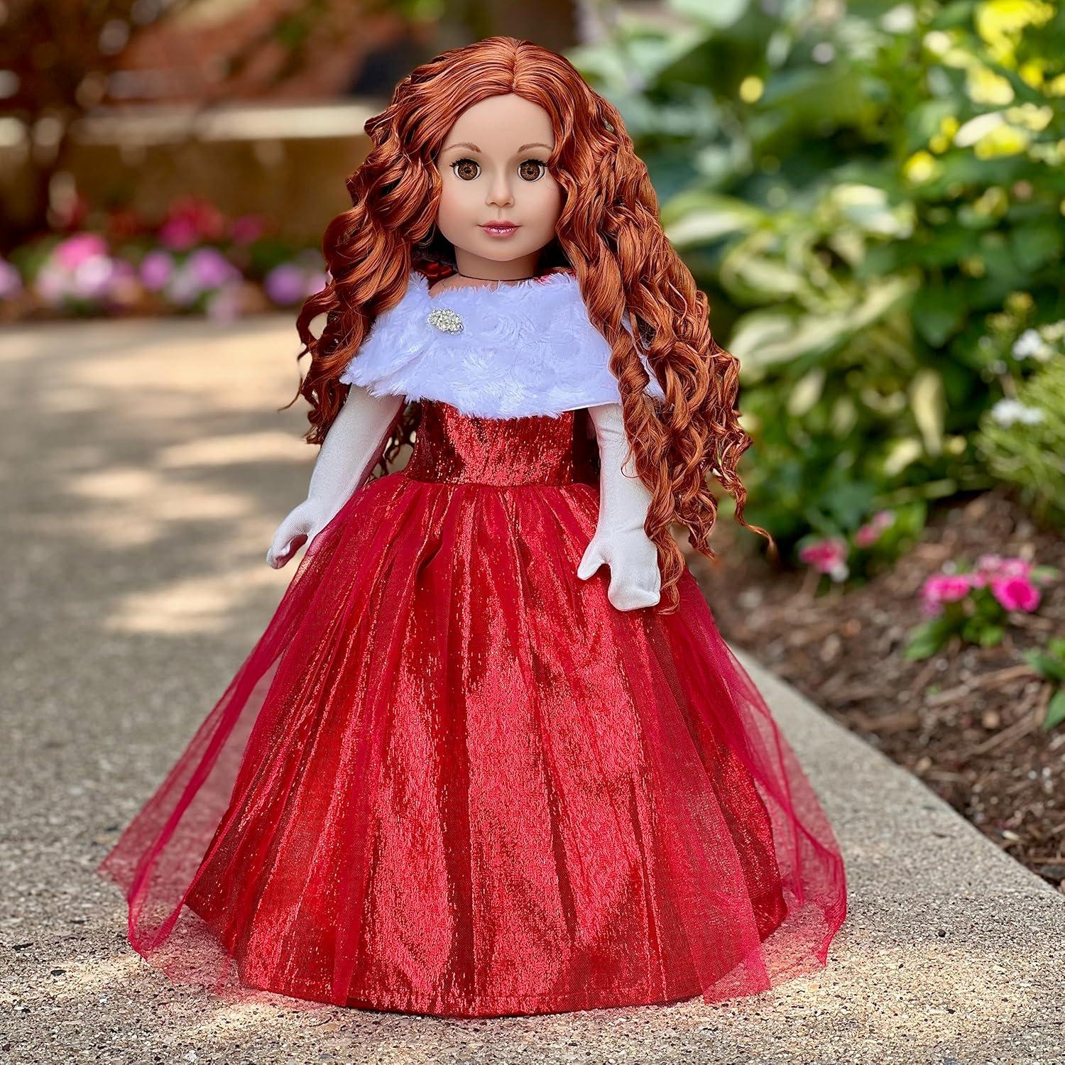 Red Gown with White Faux Fur Stole and Gloves for 18" Dolls