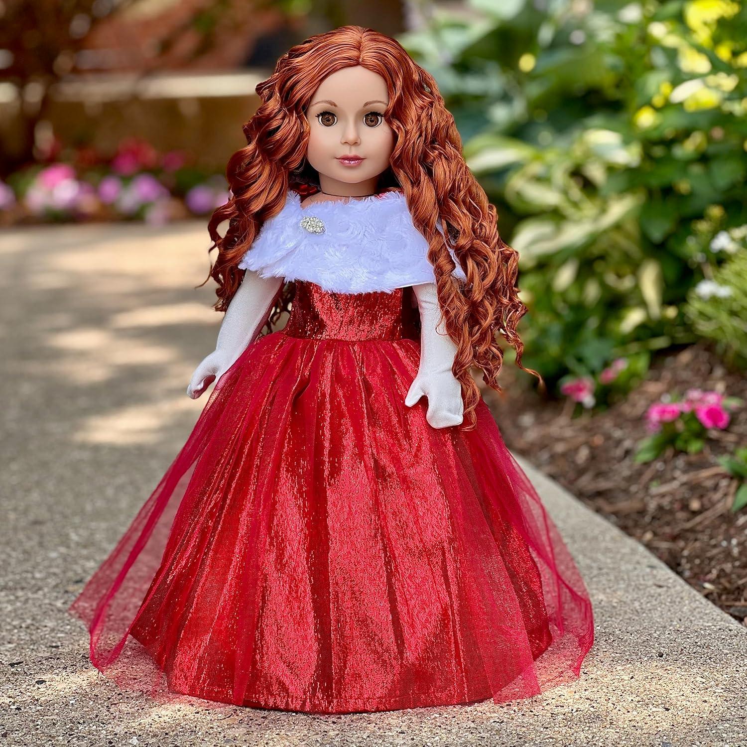 Lady in Red - 3 Piece 18 inch Doll Outfit - Red Gown, Gloves and Cape - (Doll Not Included)