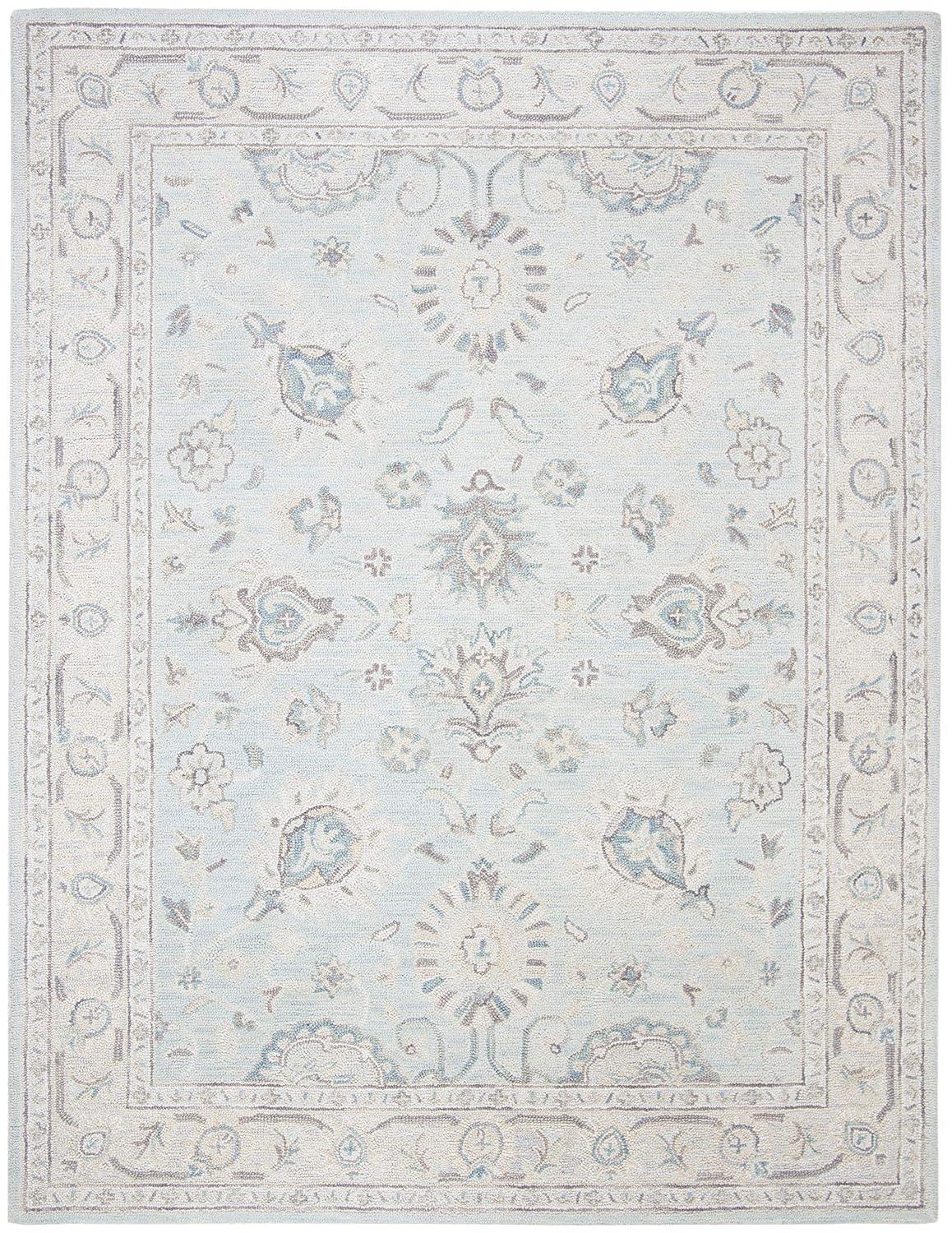 SAFAVIEH Blossom Fletcher Floral Bordered Wool Area Rug, Sage/Ivory, 8' x 10'