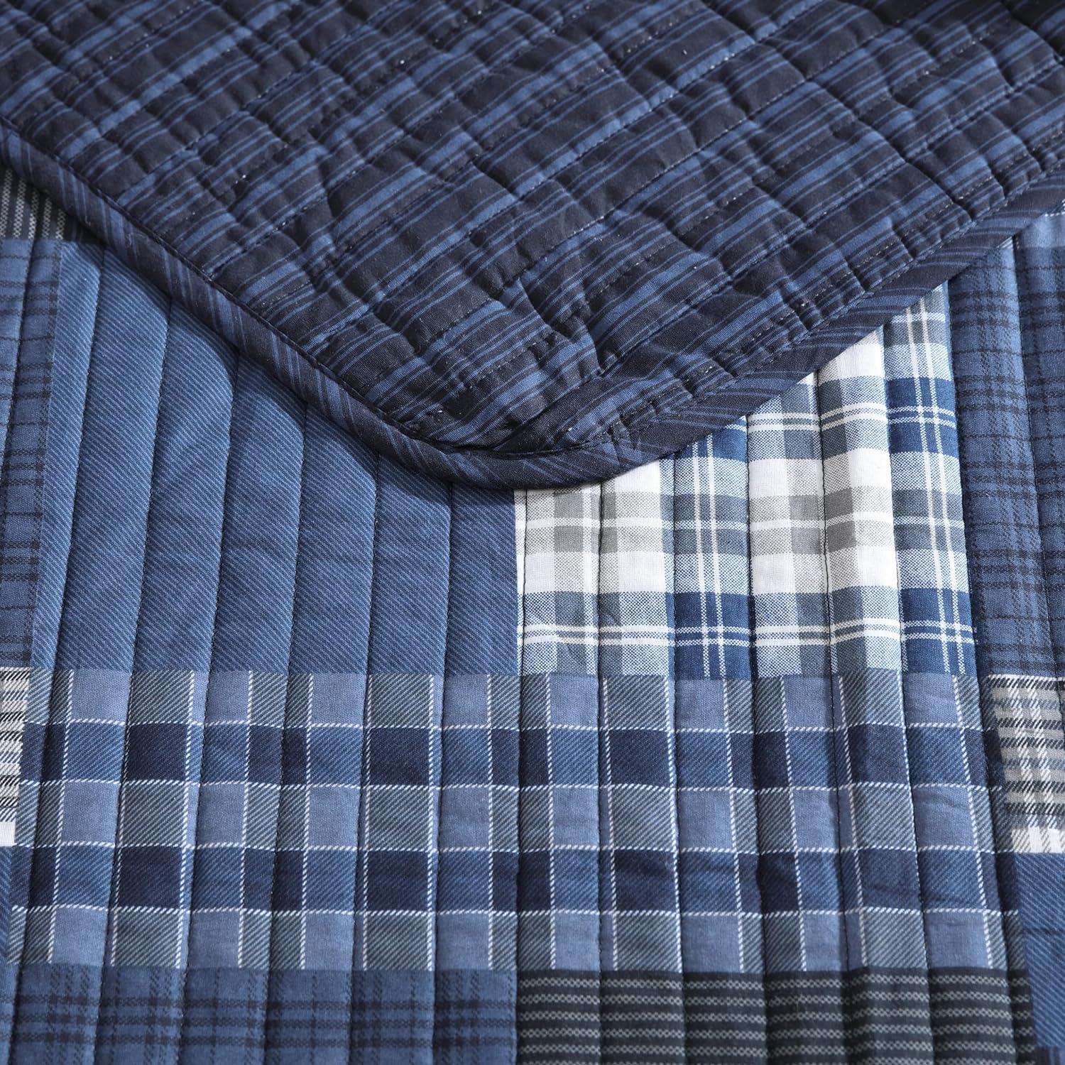 Full Blue Cotton Reversible Quilt Set