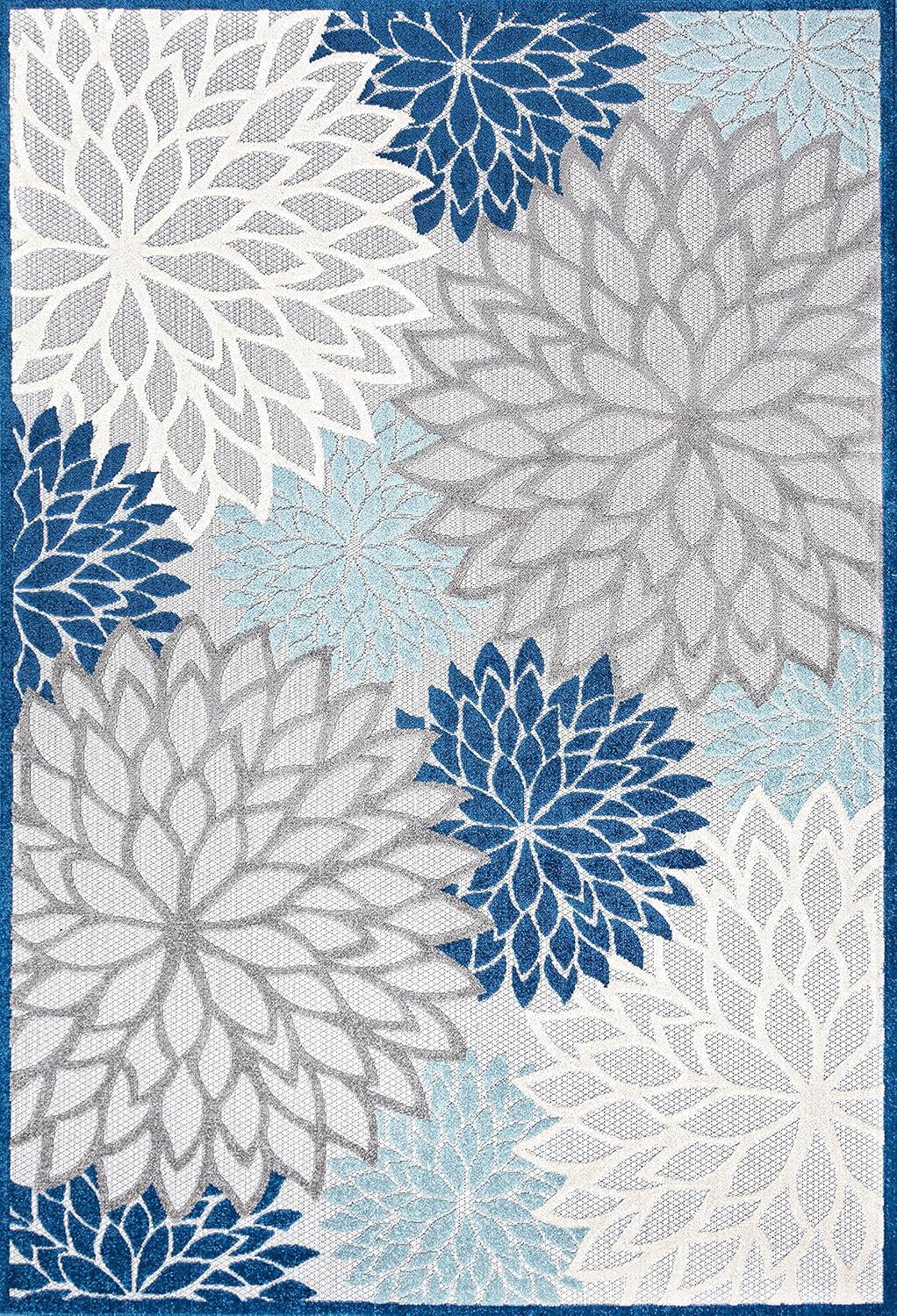 3'x5' Minori Floral Indoor/Outdoor Area Rug, Blue/Gray - JONATHAN Y