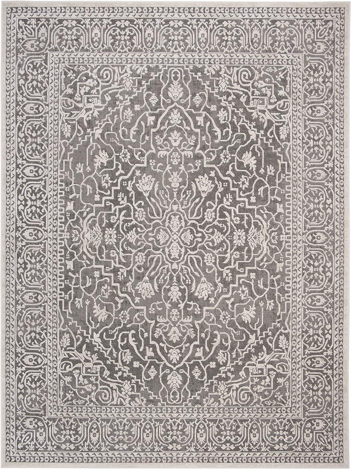 Elegante Grey Floral 54" Round Hand-knotted Easy Care Area Rug