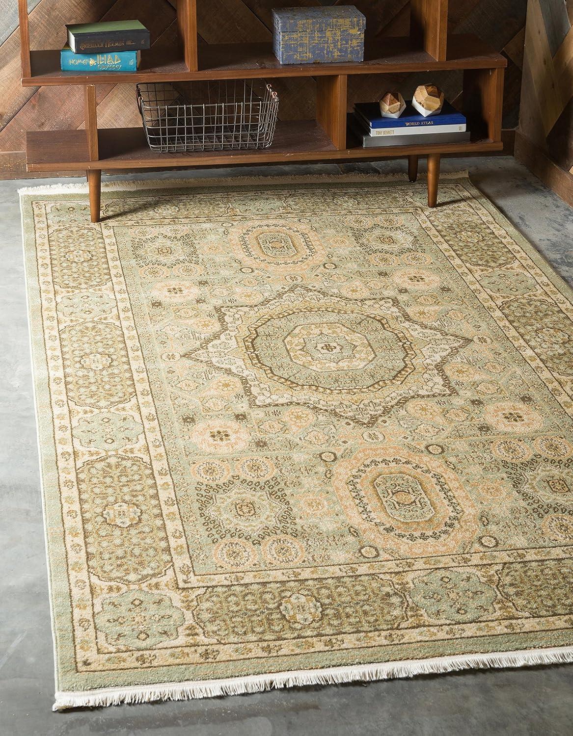 Light Green and Beige Synthetic 9' x 12' Rectangular Area Rug