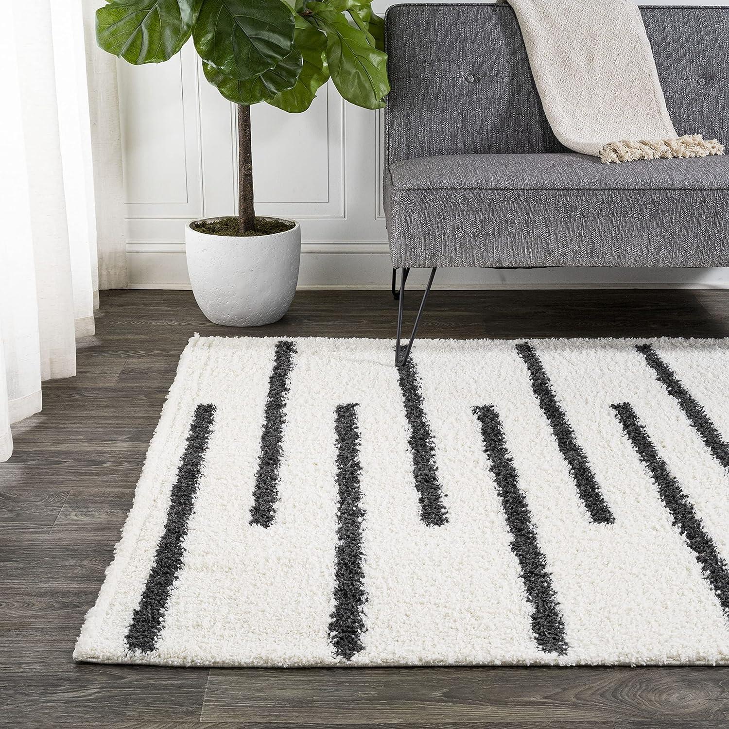 Alaro Berber Stripe Shag Indoor Area Rug - JONATHAN Y