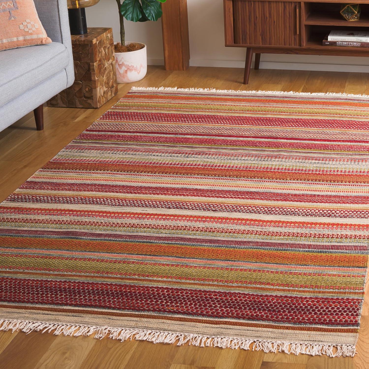 Striped Kilim STK311 Hand Woven Area Rug - Beige - 5'x8' - Safavieh.