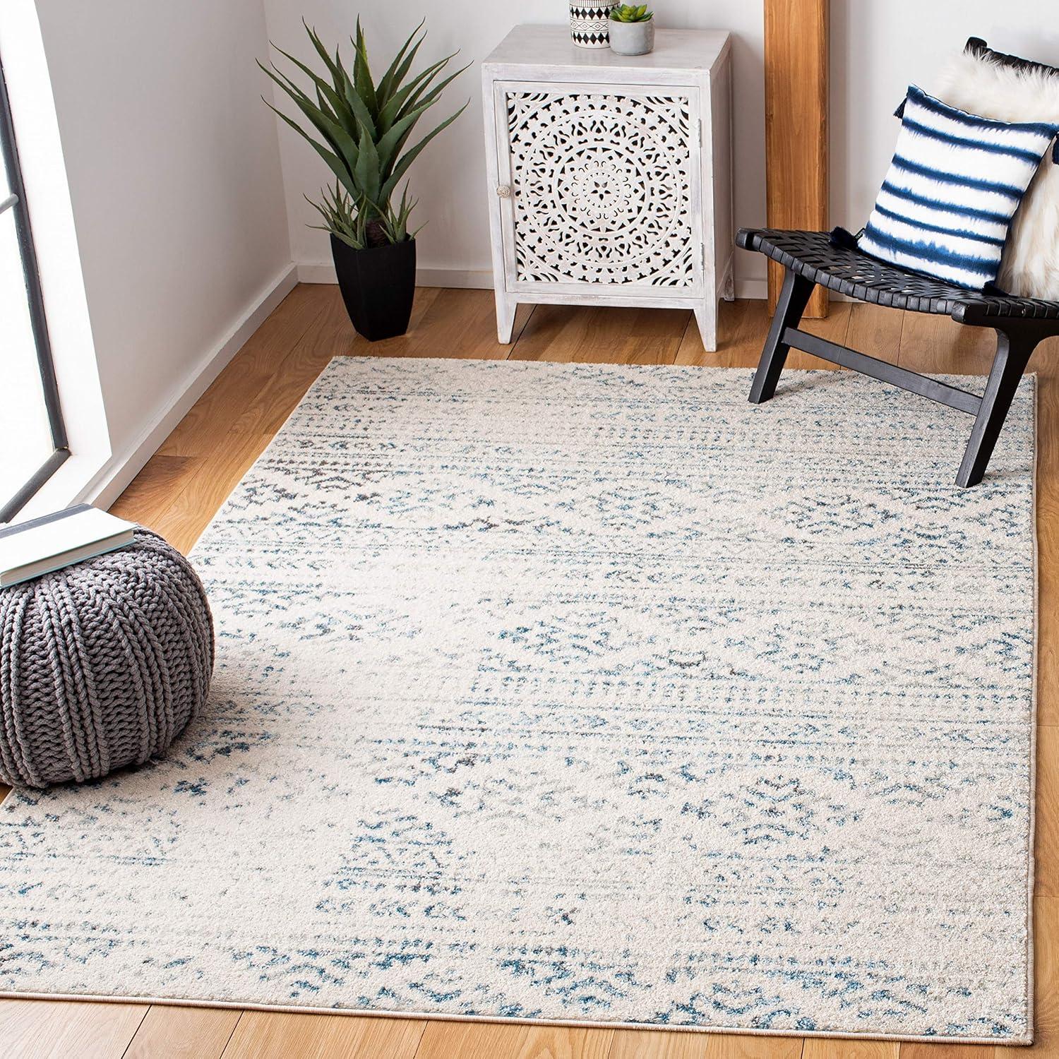 Tulum TUL272 Power Loomed Indoor Area Rug - Ivory/Turquoise - 5'3"x7'6" - Safavieh