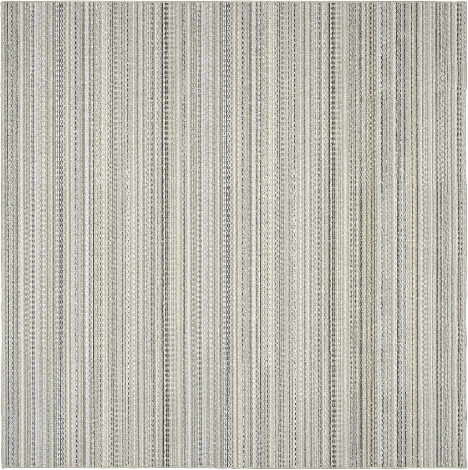 Striped Machine Made Tufted Square 12' x 12' Polypropylene Area Rug in Ivory/Brown