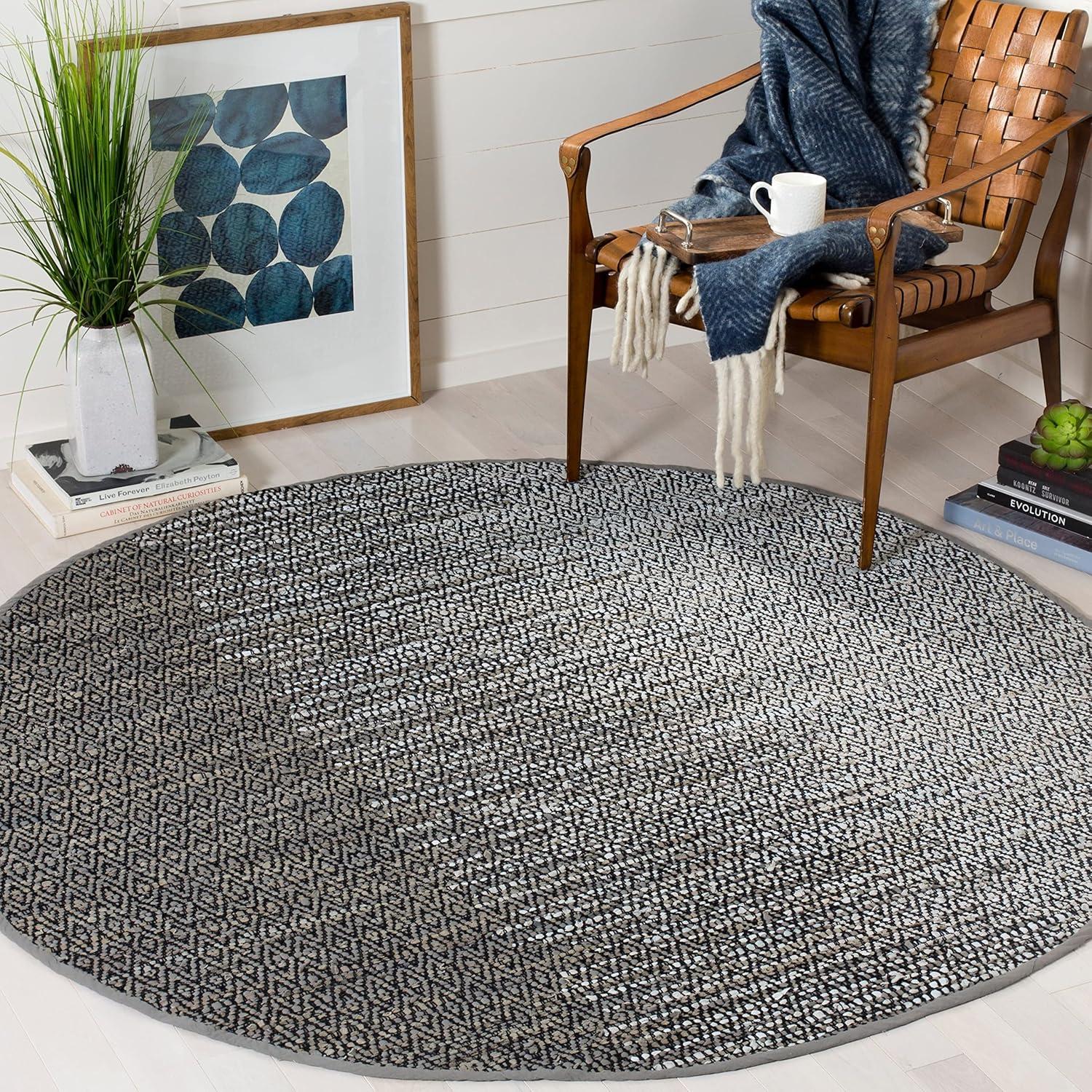 Handmade Round Black Cowhide 60" Area Rug